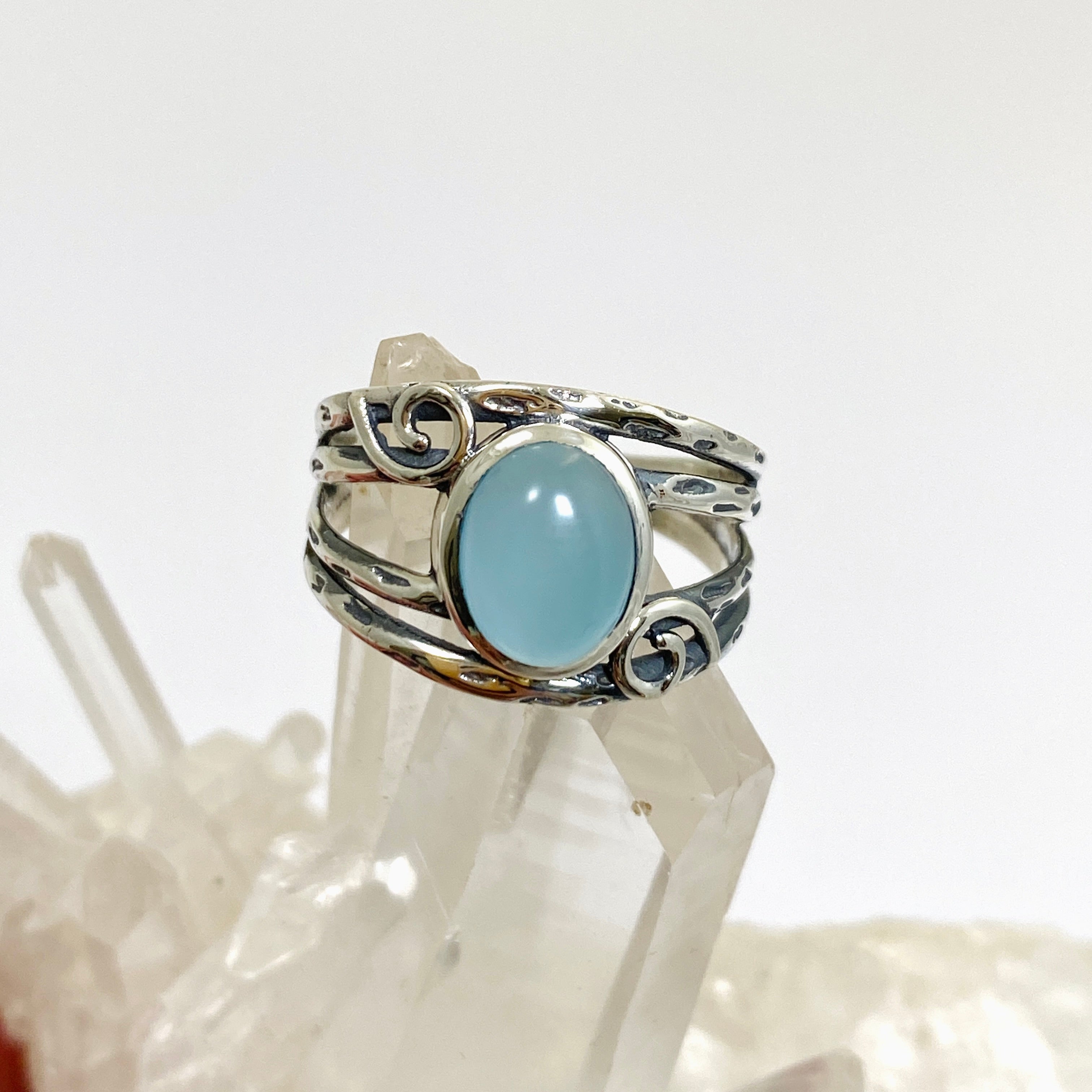 Blue Chalcedony Cabochon Ring - Sterling Silver 925 Decorative Setting R4025 | Elegant Boho Jewelry for Women, Perfect for Weddings & Special Occasions