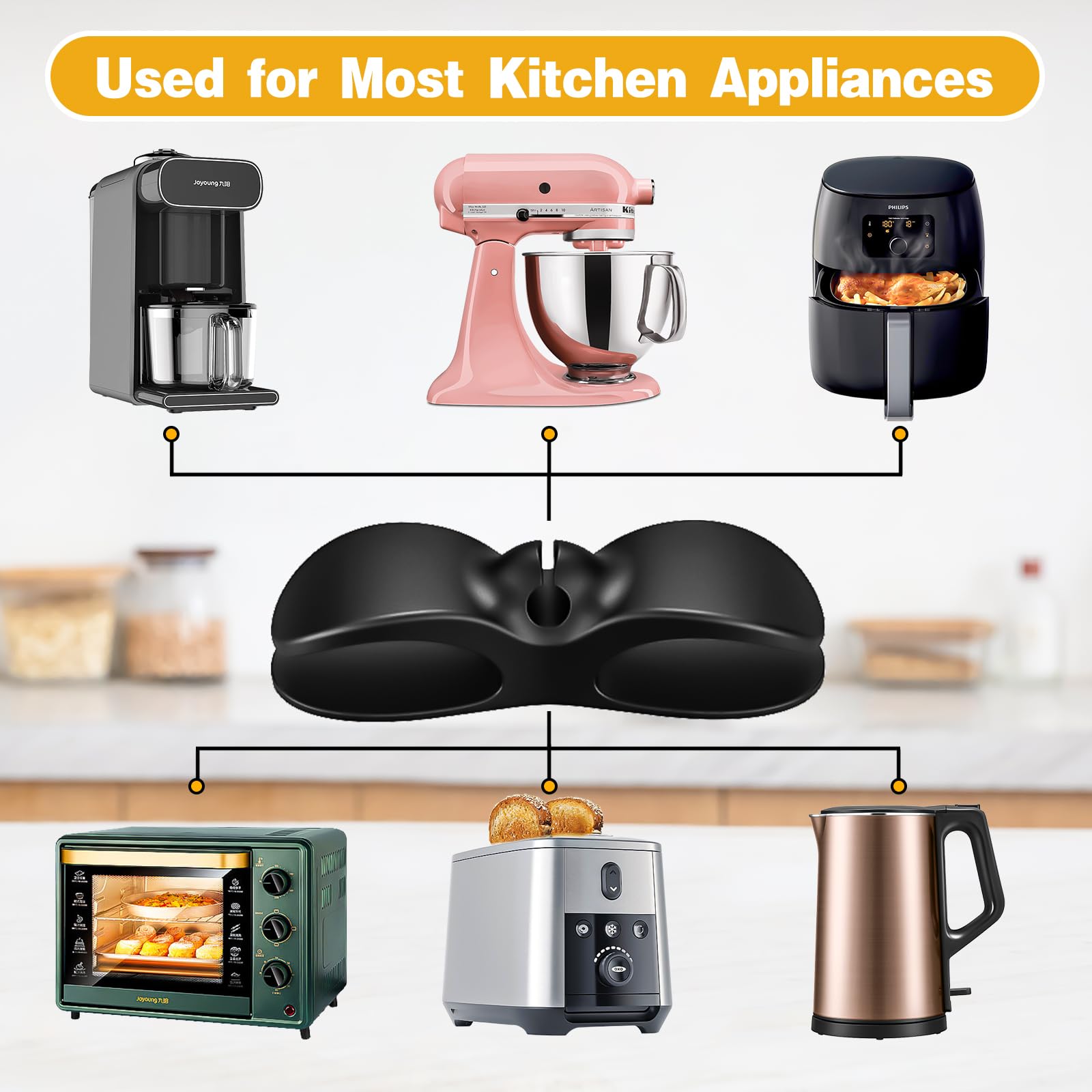 3 Pack Black Kitchen Appliance Cord Organizer - Cord Wrapper & Holder for Neat Storage | Essential Kitchen Gadget for Blenders, Mixers & Small Appliances | Perfect for Countertop Organization & Cable Management