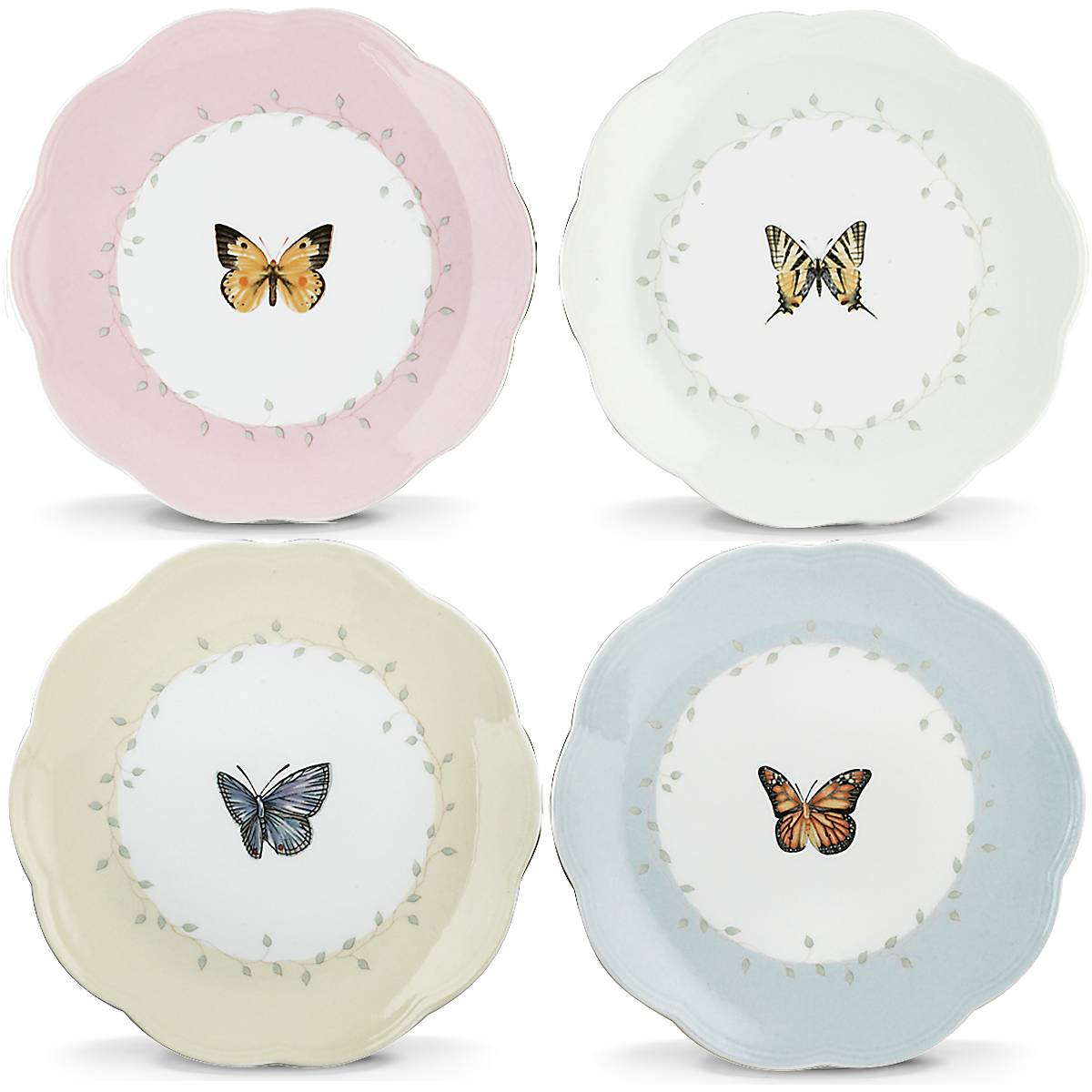 Butterfly Meadow 4-Piece Dessert Plate Set - Elegant Floral Design for Afternoon Tea, Birthday Parties & Home Decor