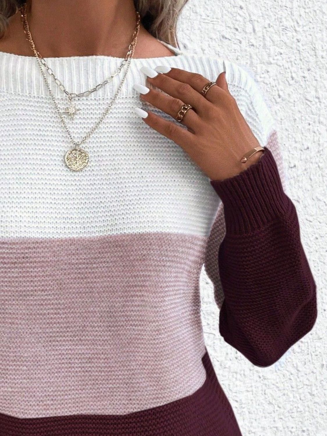 Stylish Color Block Boat Neck Sweater for Women | Trendy Knit Pullover | Perfect for Fall Layering & Casual Outfits