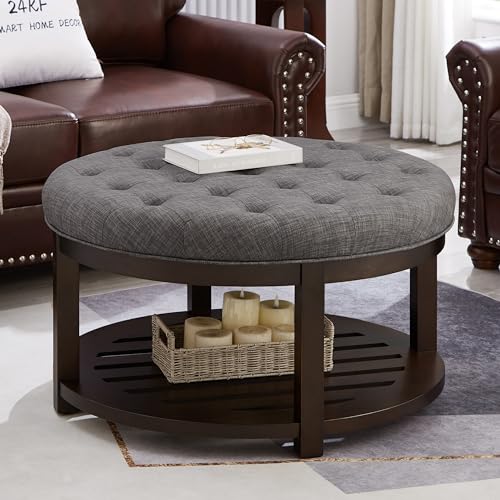 Dark Gray Round Ottoman