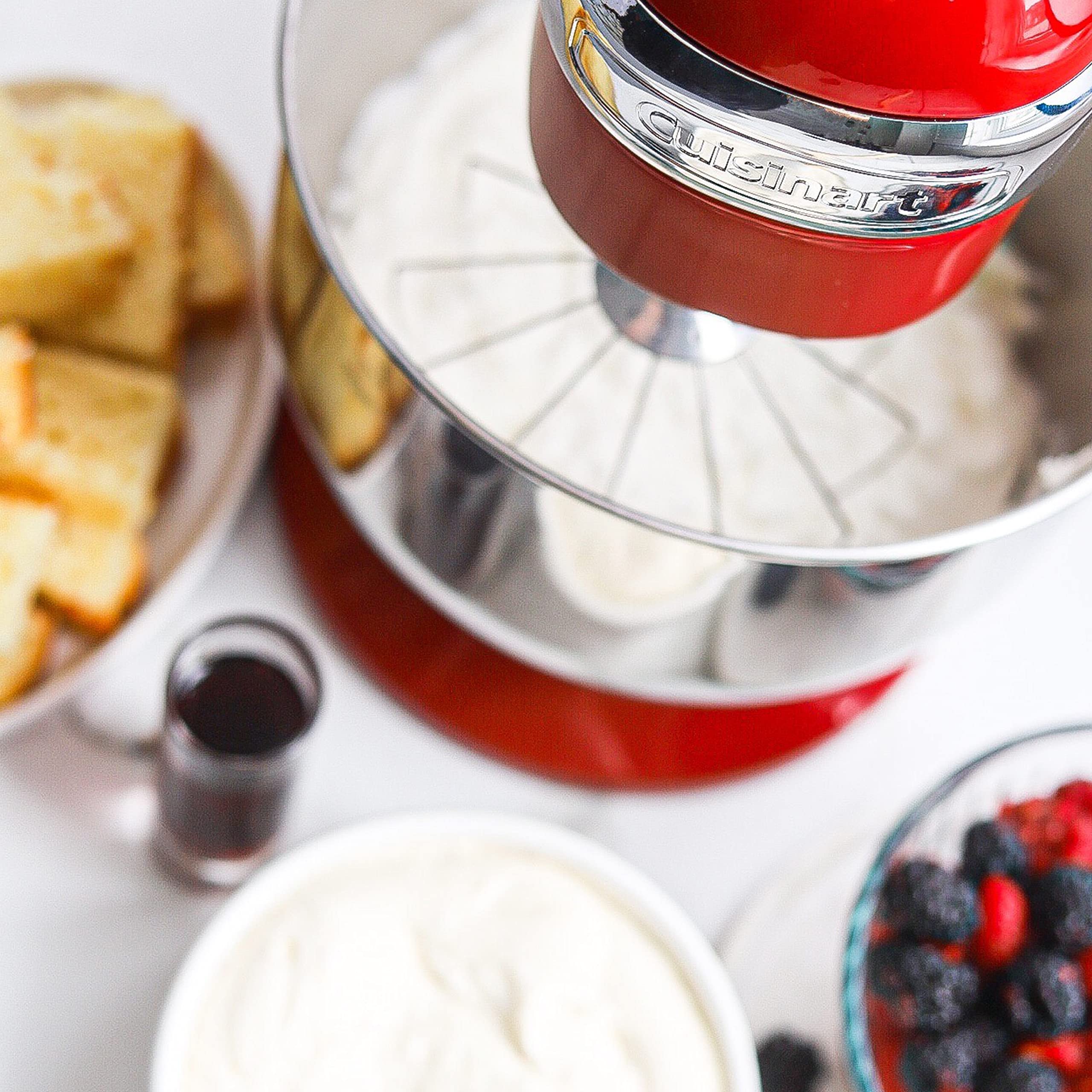 Cuisinart SM-50RC 5.5-Quart Stand Mixer with 12 Speeds & 500W Motor - Includes Bowl, Dough Hook, Whisk & Paddle - Perfect for Baking Bread, Cakes & Cookies - Red Tilt-Head Design for Home Bakers