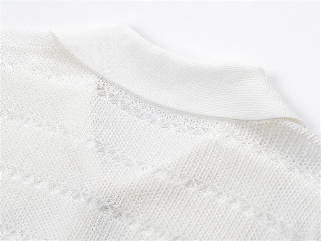 Women's Short Sleeve Knit Cardigan with Heart Buttons - Casual White & Green Knitted Sweater Top for Spring & Summer | Perfect for Office, Dating & Weekend Outfits
