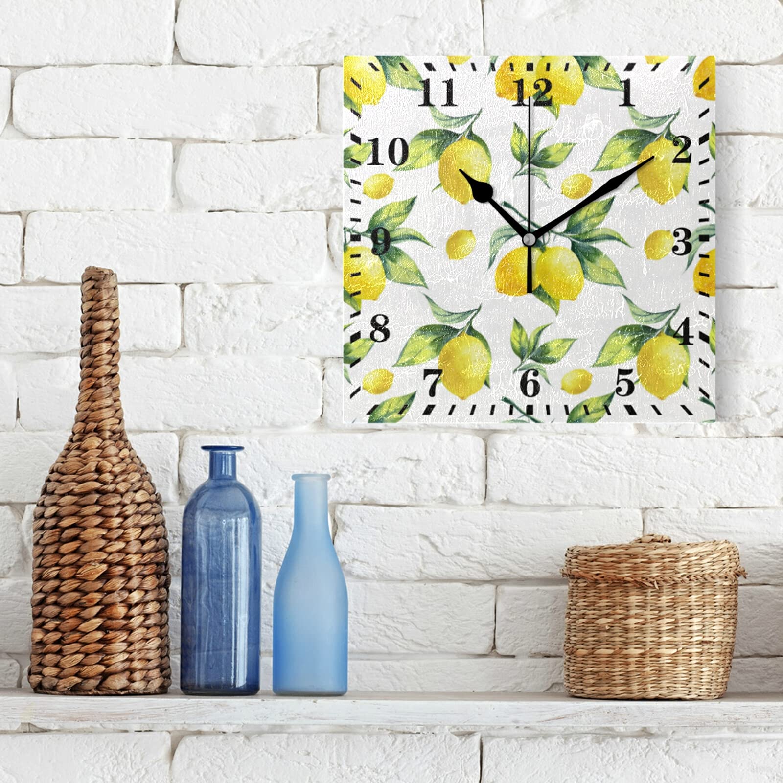 Silent Non-Ticking Lemon Wall Clock - Square Decorative Hanging Clock for Living Room, Kitchen, Bedroom | Perfect for Home, Office & Farmhouse Decor