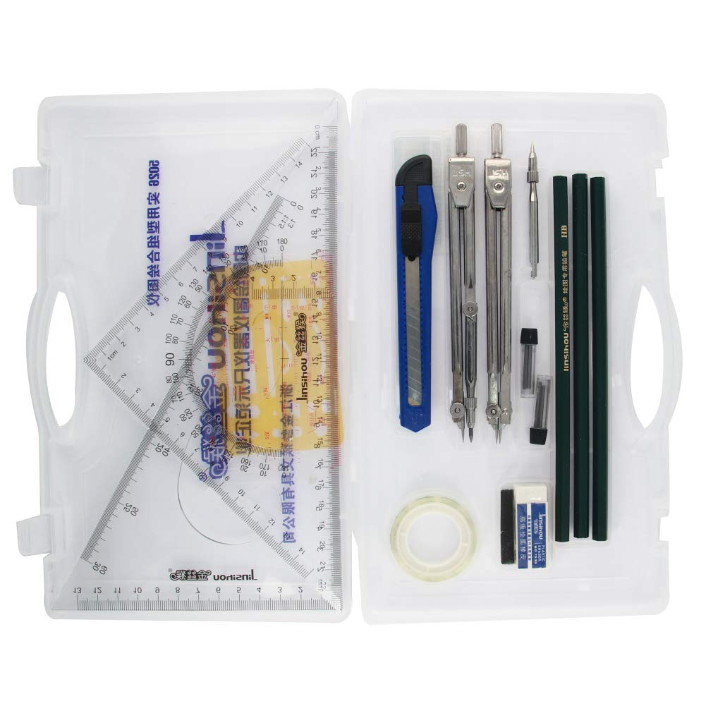 Professional Geometry Compass Set with Pencil, Eraser, Ruler & Tape - Precision Drawing Tools for Engineering, Drafting, Architecture & School Projects | Perfect for Students, Artists & Professionals
