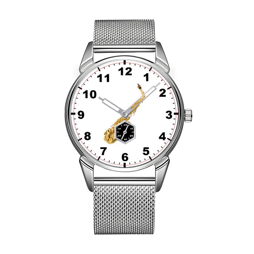 Luxury Men's Stainless Steel Waterproof Watch - Elegant Saxophone Design Wristwatch for Business & Formal Occasions | Top Brand Silver Dress Watch for Men
