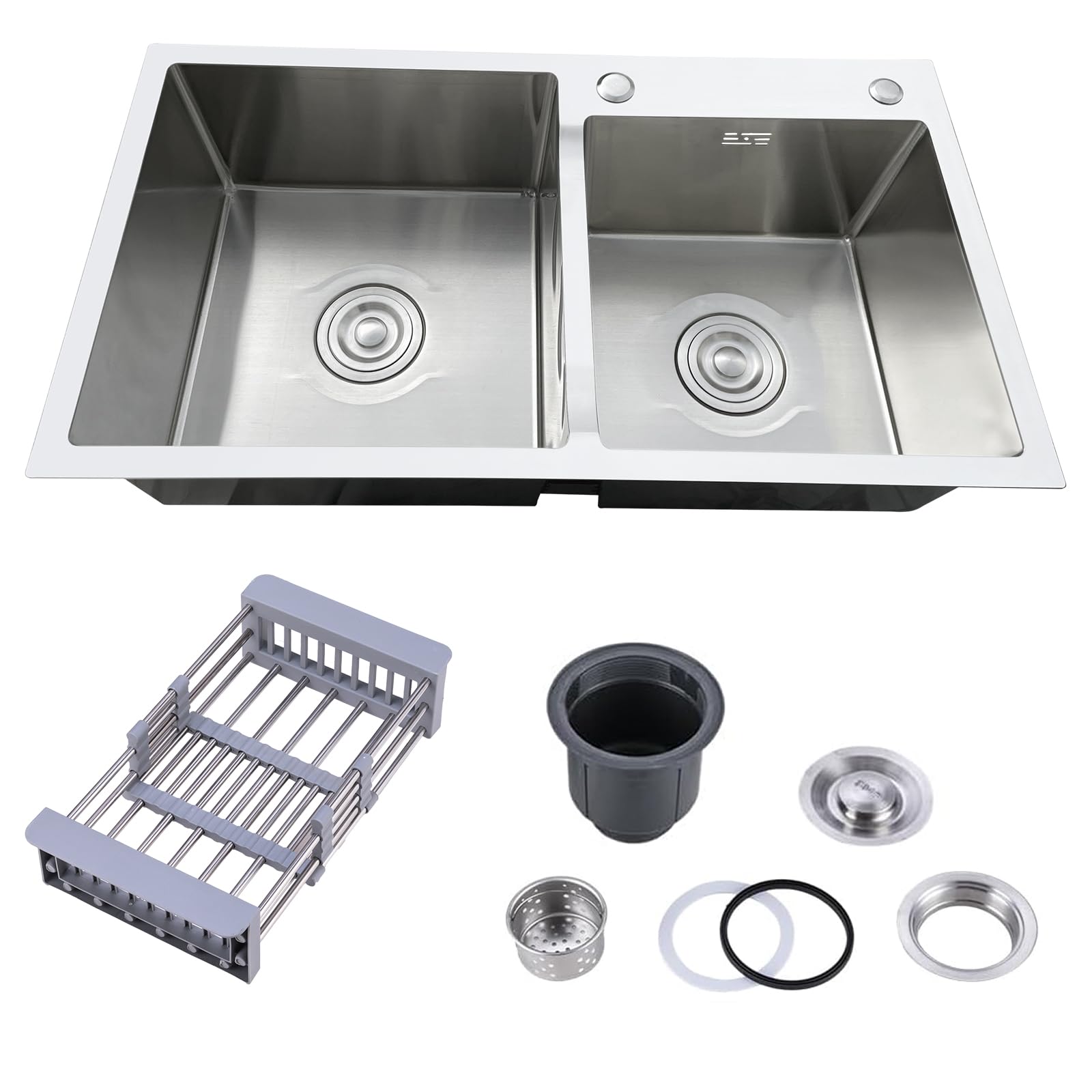 30.7x16.9 Inch 18 Gauge Stainless Steel Double Bowl Kitchen Sink - Topmount/Drop-in Design with Accessories (Silver) | Perfect for Modern Kitchens, Restaurants & RV Remodels