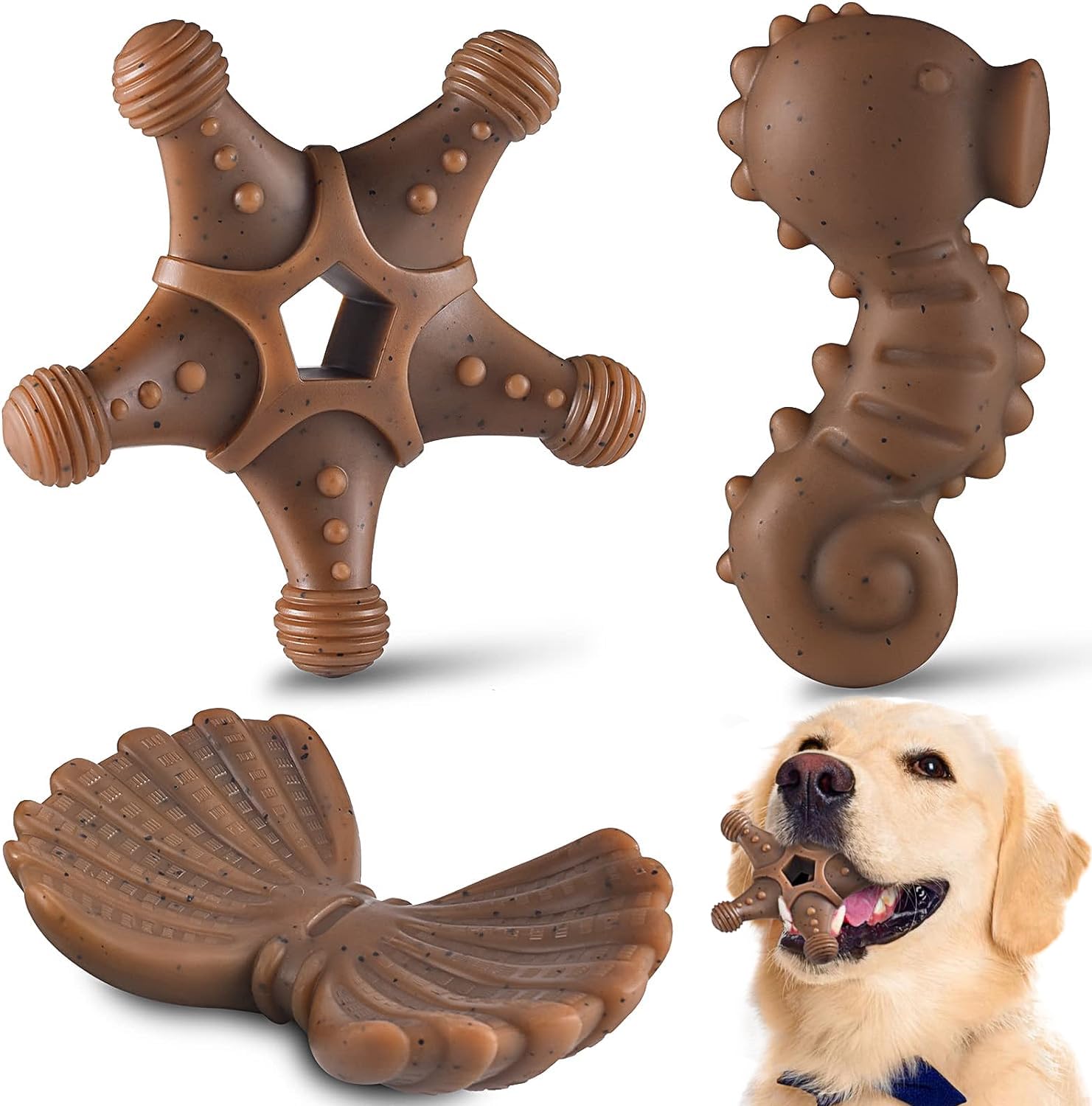 KXK Indestructible Dog Chew Toys for Aggressive Chewers - 3 Pack Durable Nylon Real Beef Flavor Teething Toys for Large, Medium & Small Dogs - Perfect for Puppy Training, Boredom Relief & Dental Health
