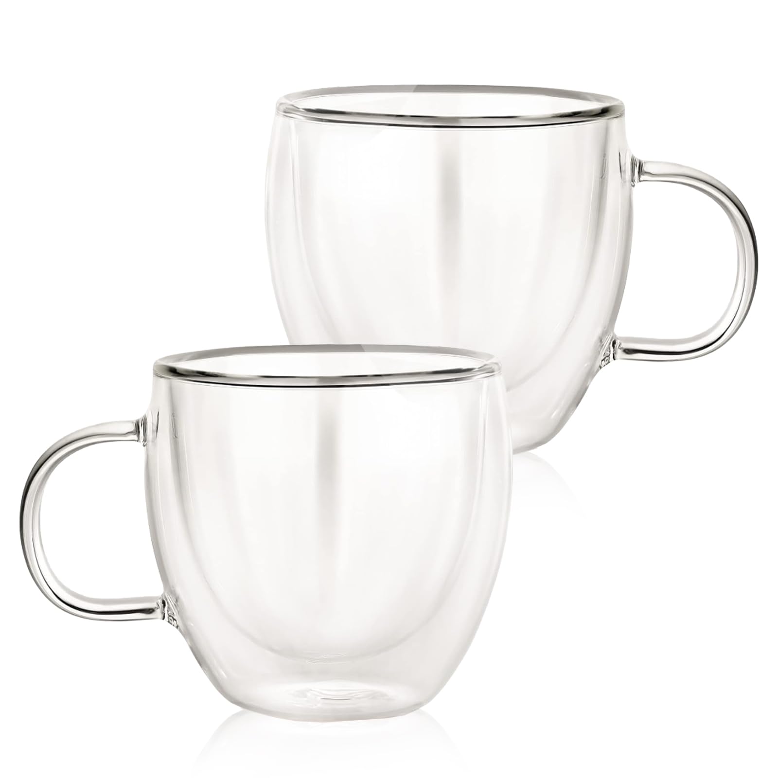 3oz Double Wall Insulated Glass Mugs - Set of 2 for Coffee, Tea, Cappuccino, Iced Coffee & Hot Beverages - Microwave & Dishwasher Safe - Perfect for Home, Office & Outdoor Use