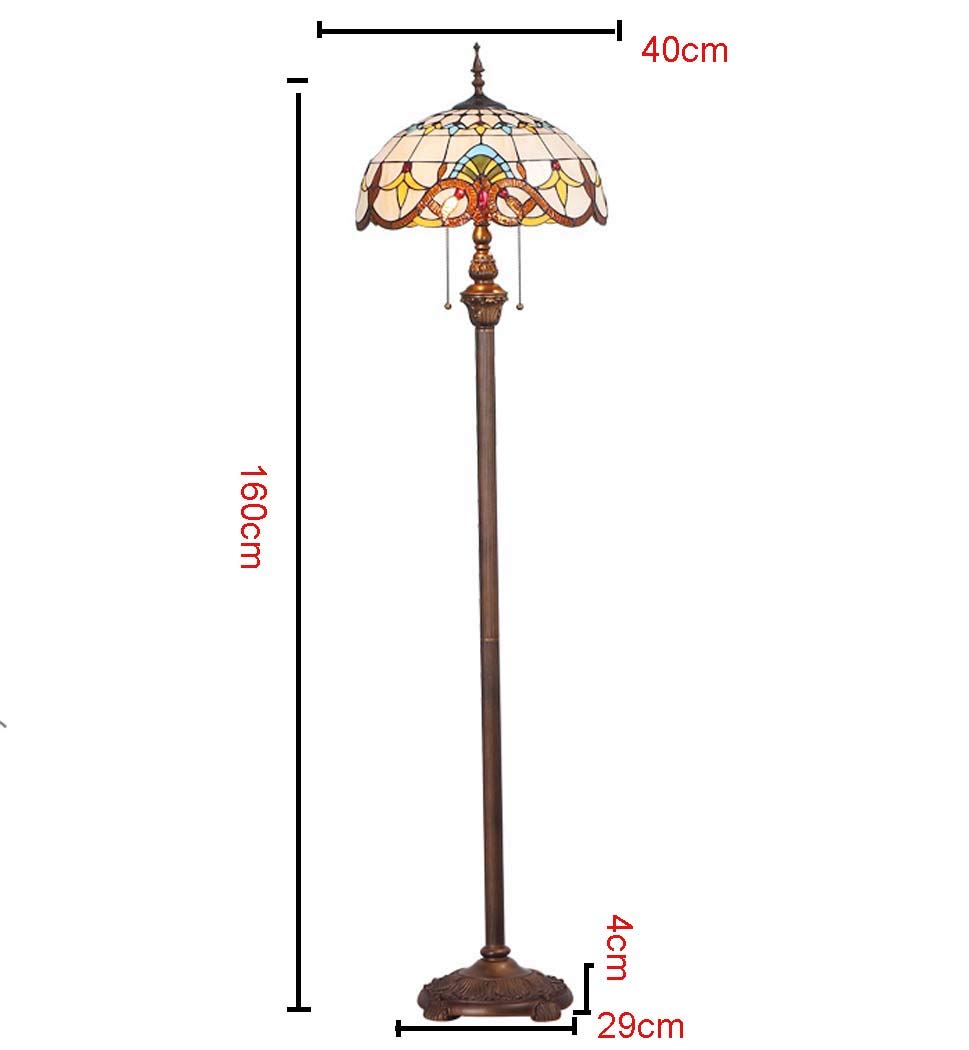 Tiffany Style Floor Lamp with Stained Glass Shade - Baroque Design Standing Lamp for Living Room, Bedroom, Study, Lounge - E27 Bulb, 110-240V, Foot Switch & Zipper - Perfect for Reading, Relaxation & Ambient Lighting