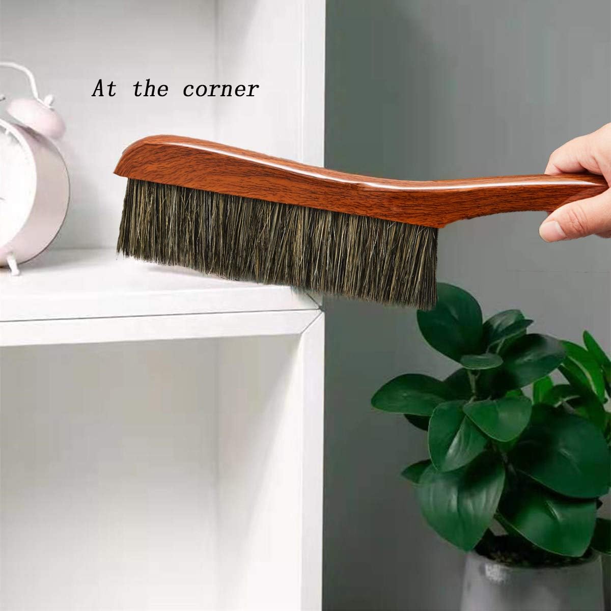 Soft Dust Brush with Long Wooden Handle - 15'' Hand Broom for Home Cleaning, Counter Duster for Bed, Sofa, Furniture, Couch & Car | Perfect for Dusting Hard-to-Reach Areas & Delicate Surfaces