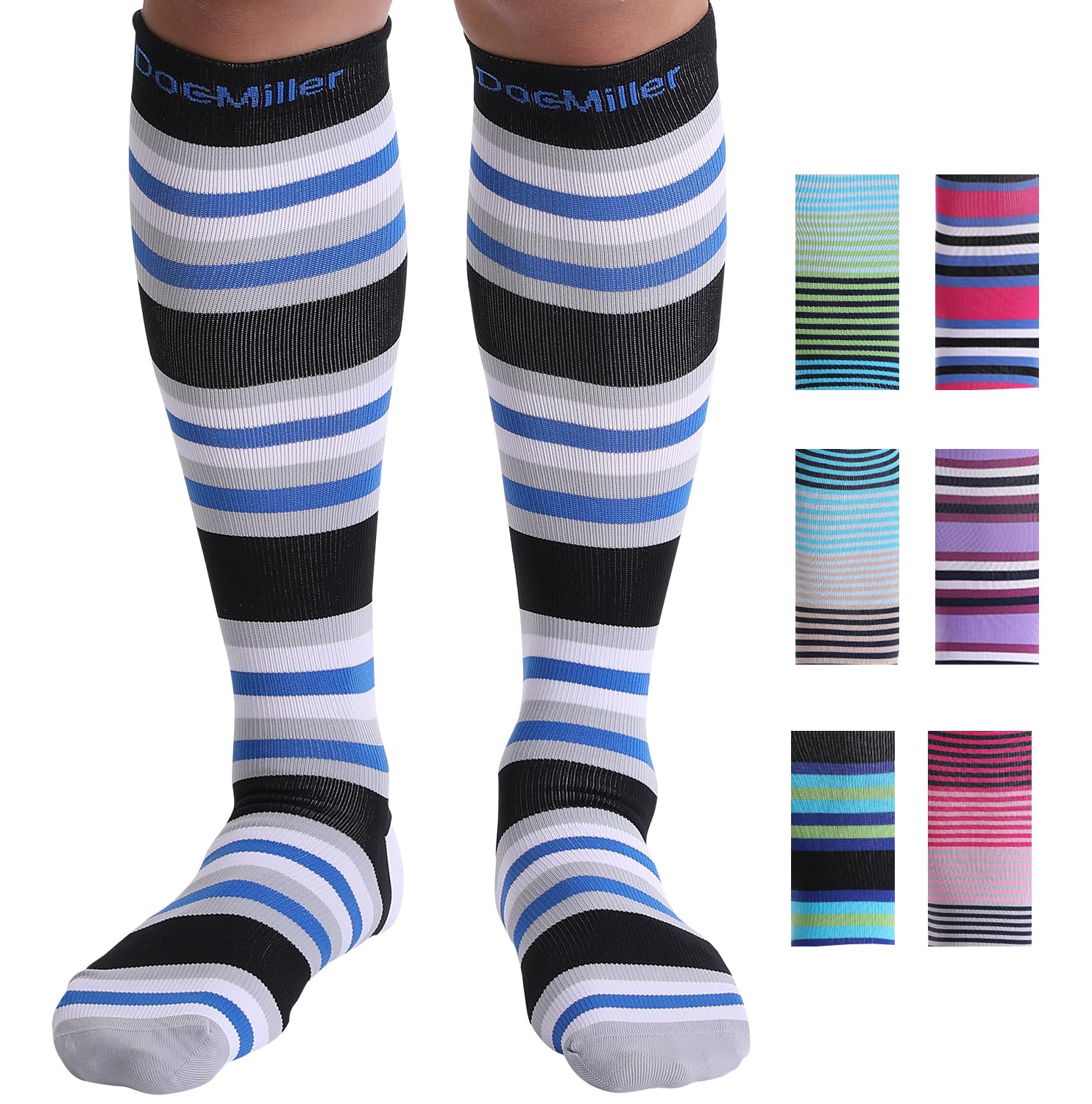 Doc Miller Medical Grade Compression Socks (15-20mmHg) for Men & Women - Knee High Support Socks for Sports, Travel, Nursing, Pregnancy & Varicose Veins Relief - Perfect for Running, Hospital Work & Long Flights (1 Pair)
