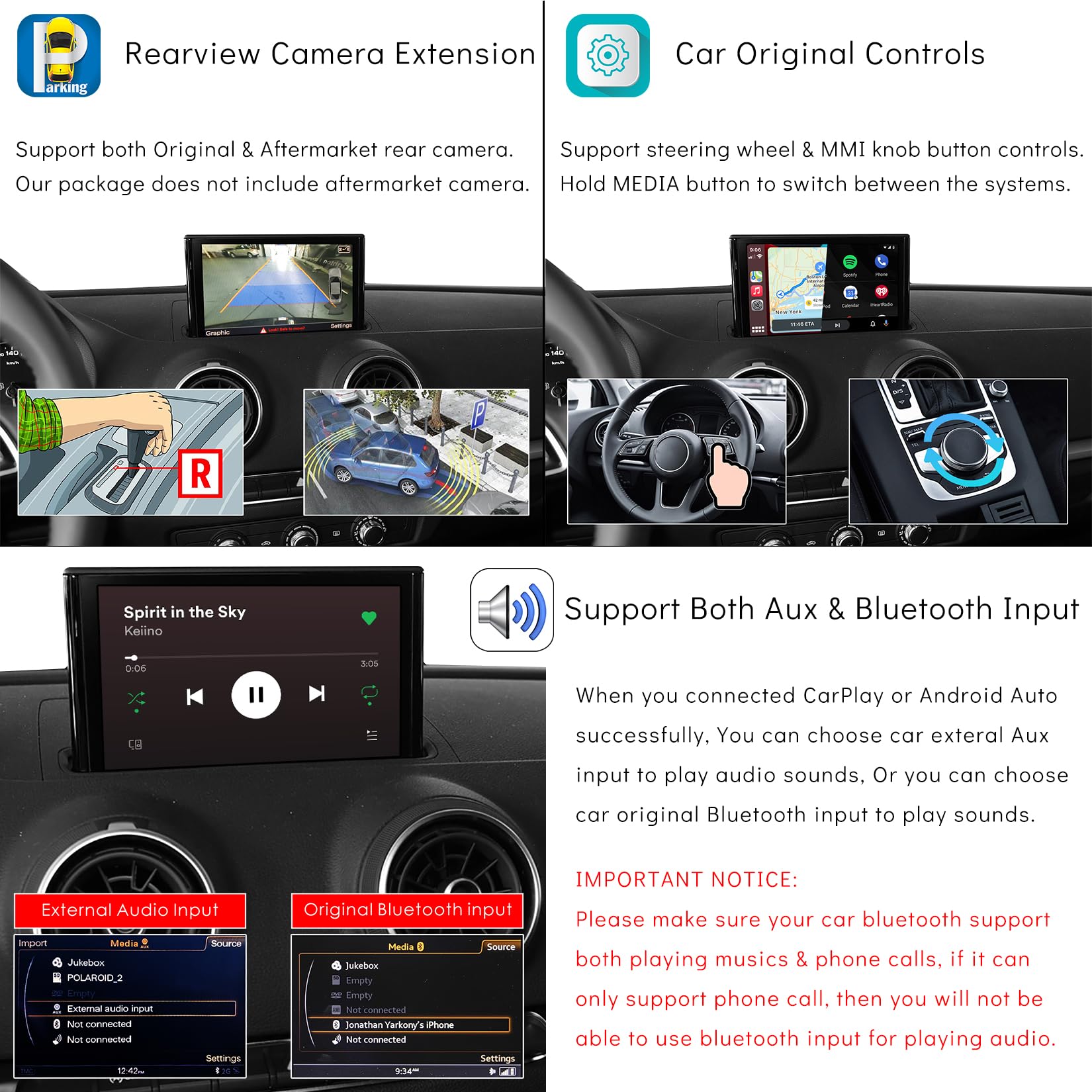 Wireless CarPlay & Android Auto Retrofit Kit for Audi A3 A4 A5 Q5 Q7 B9 (2013-2019) - AirPlay & MirrorLink Support, iOS 14 Split Screen, USB Playback, Built-in YouTube App | Perfect for Commuting, Road Trips & Hands-Free Navigation