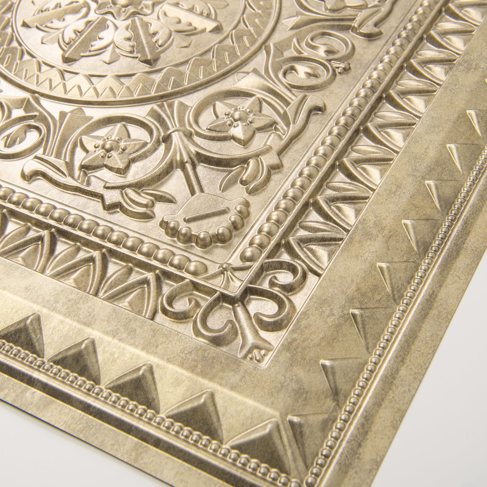Art3d Drop Ceiling Tiles 2'x2' - 12 Pack Antique Gold Plastic Panels (48 Sq.ft) for Easy Glue-Up Installation - Perfect for Home Office, Basement & Commercial Ceiling Renovations