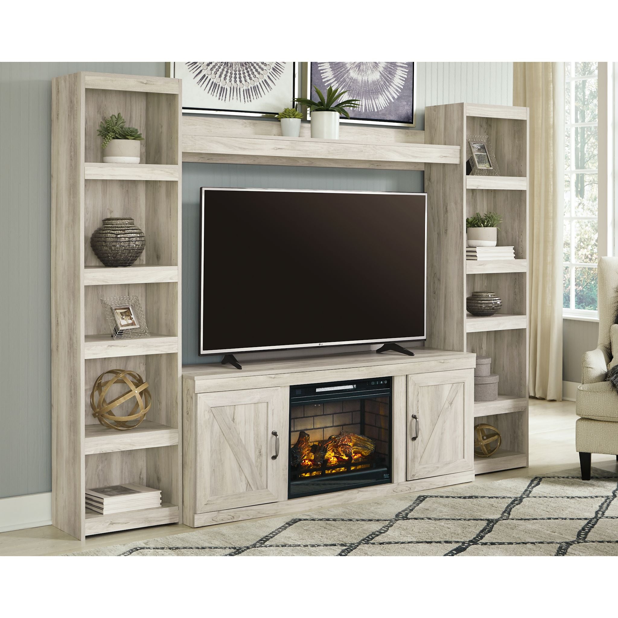 Bellaby 5-Piece Entertainment Unit TV Stand Set - Whitewash Finish for Living Room, Home Theater & Media Storage