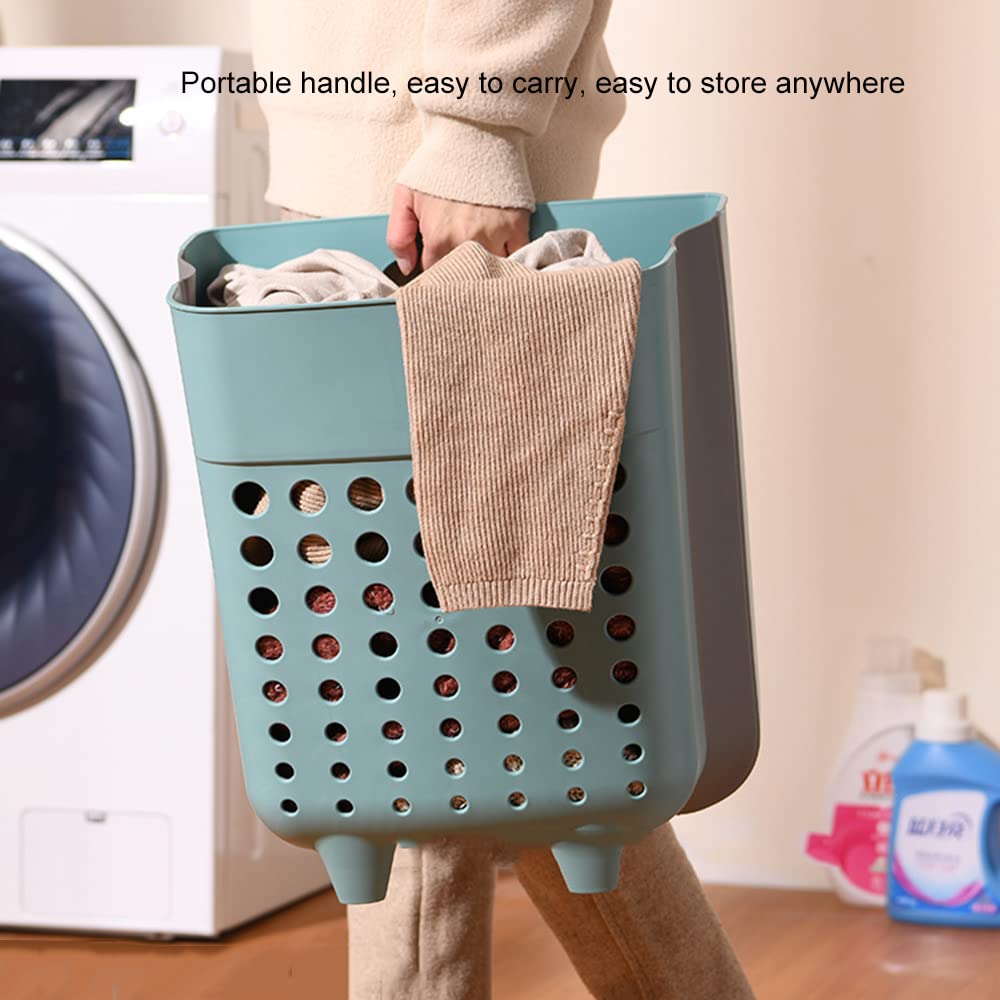 Space Saving Wall Mounted Laundry Basket Organizer with Handle - Portable Clothes Storage Bag & Box for Bedroom, Bathroom, Laundry Room (Orange)
