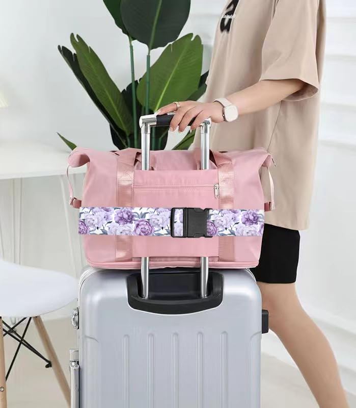 **Durable Adjustable Luggage Straps for Suitcases - Heavy Duty Travel Belt with Quick-Release Buckle - Cute Purple Floral Design - Perfect for Air Travel, Vacation & Business Trips**