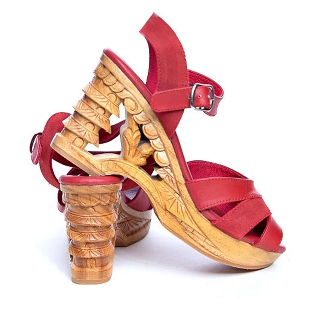 Lucky Lou Women's Pagoda Red Suede Wedge Heel Sandals - Comfortable & Stylish for Weddings, Parties & Summer Outfits