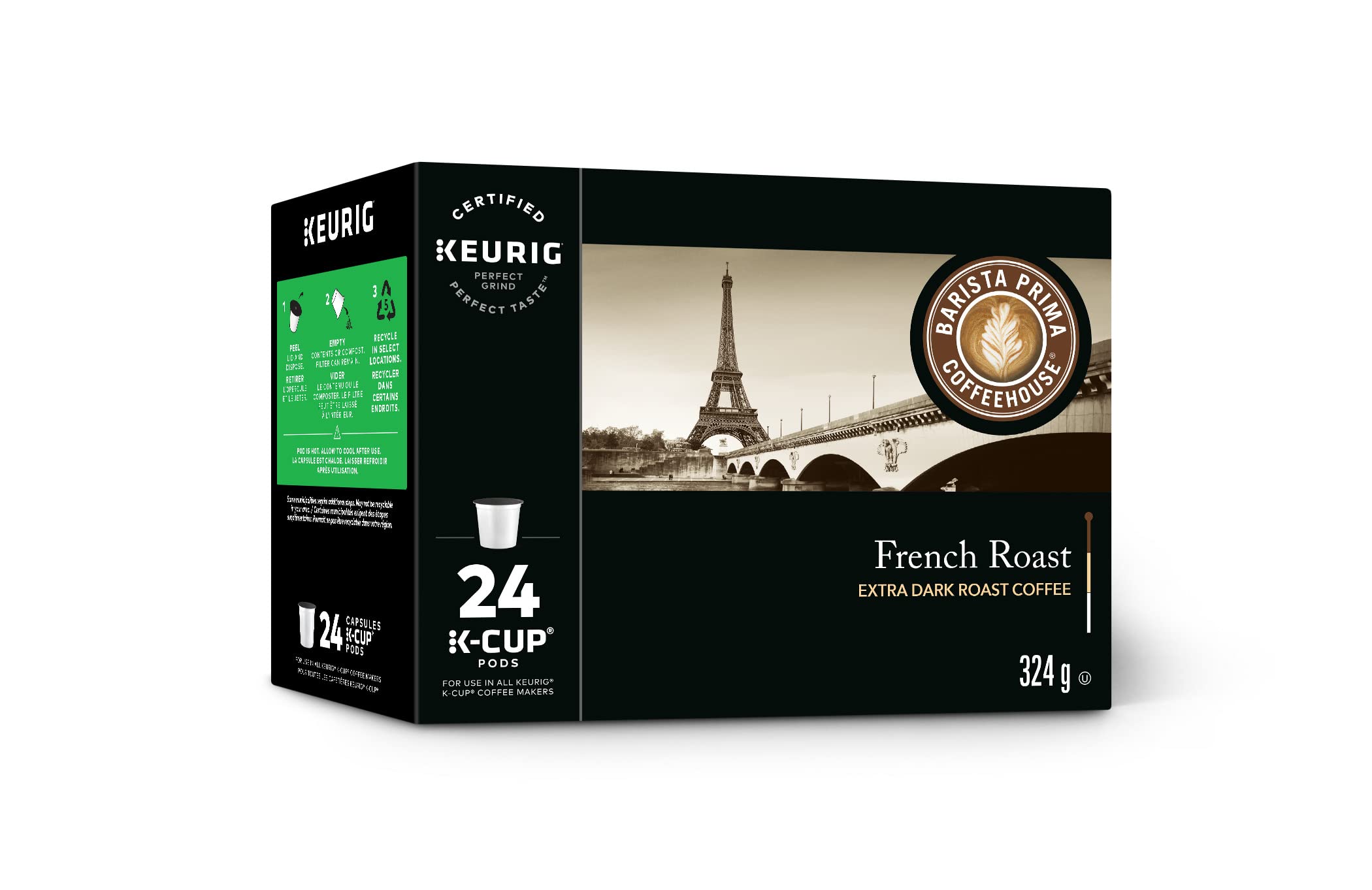 Barista Prima Coffee House French Roast Darkest Roast Coffee K-Cups Pods - 24 Count - Bold & Rich Flavor for Keurig Brewers - Perfect for Morning Energy & Office Coffee Breaks