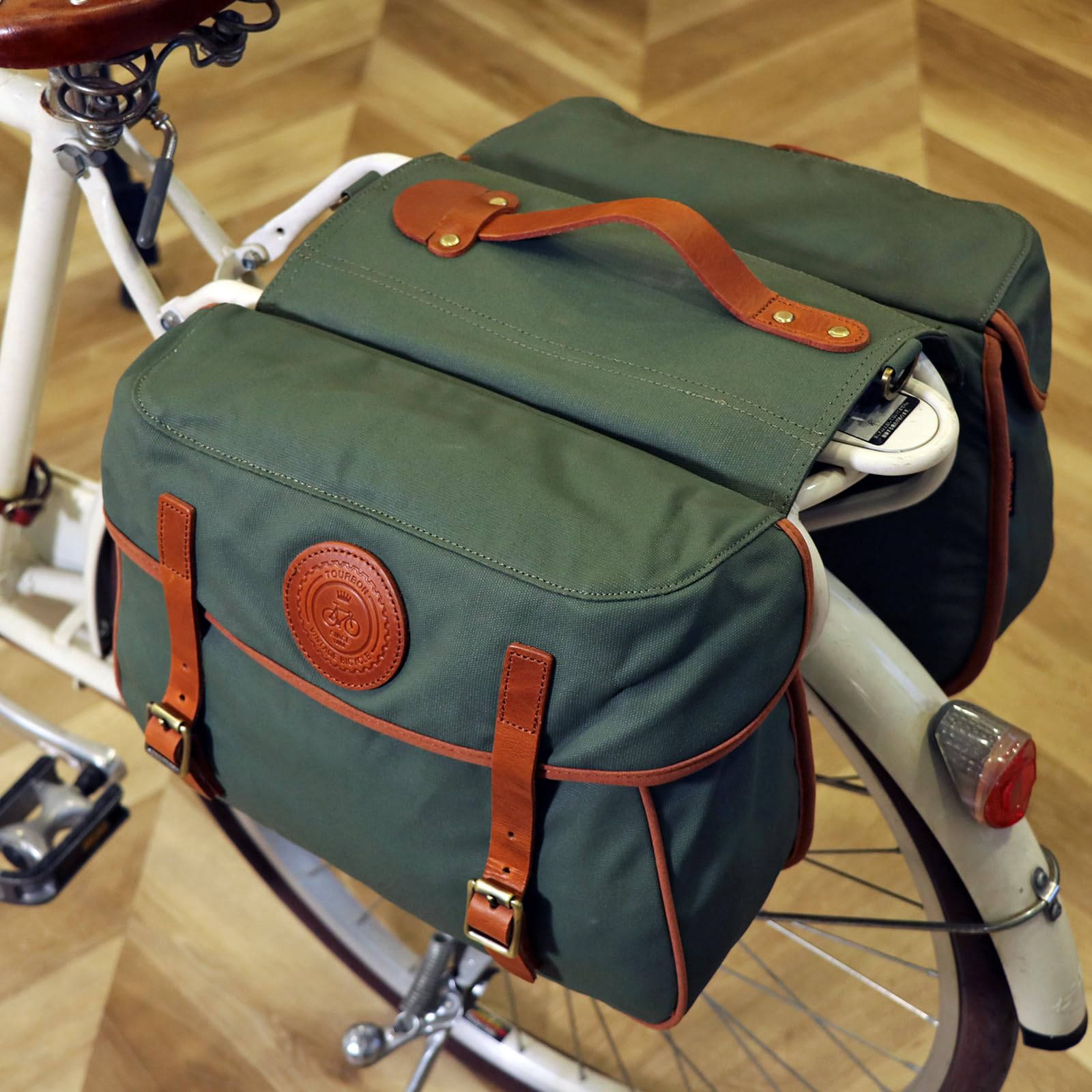 Waterproof Canvas Bicycle Pannier Bags - Tourbon Bike Rear Seat Carrier Bag with Double Side Panniers for Cycling, Commuting & Outdoor Adventures