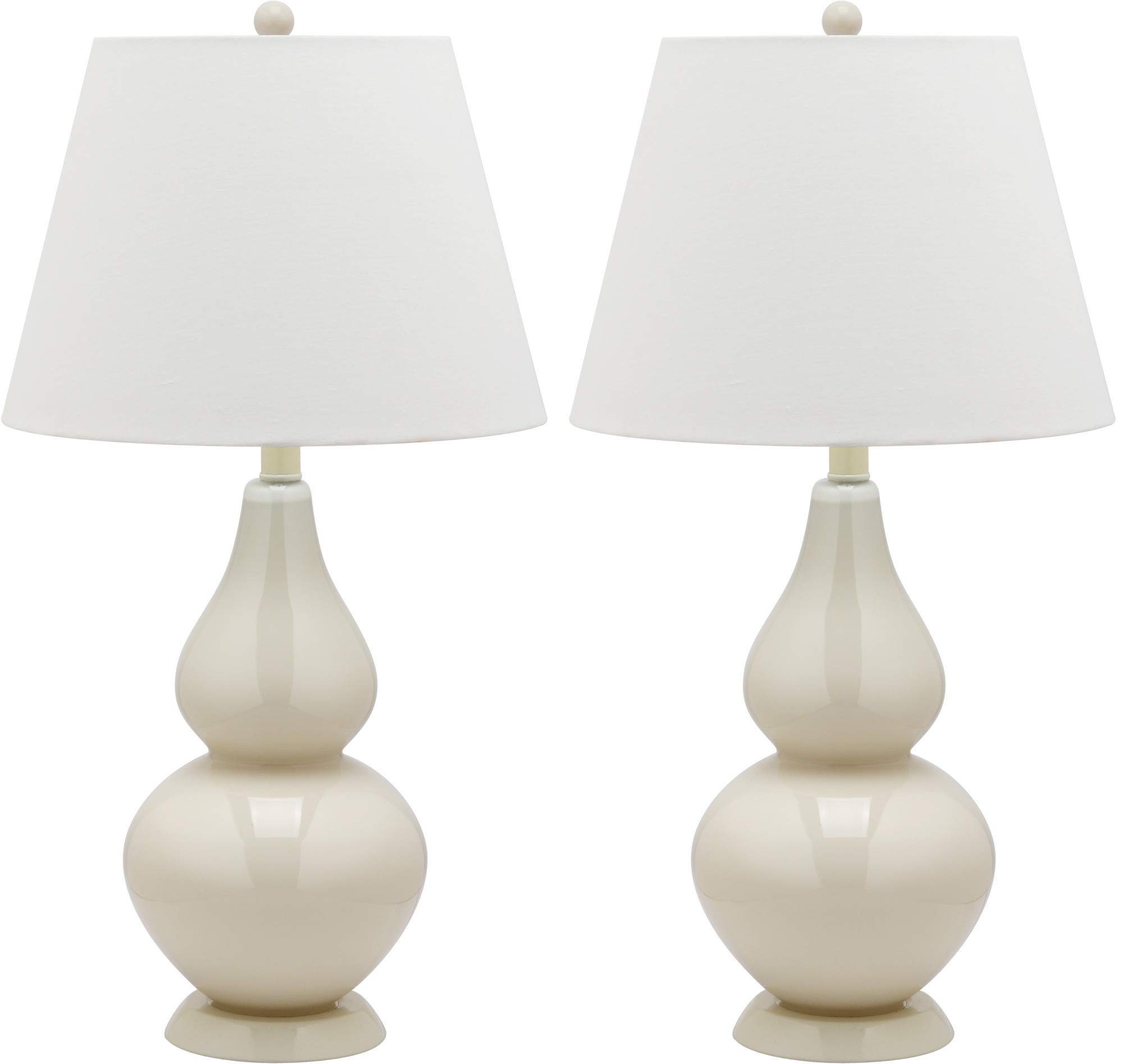 SAFAVIEH Cybil Modern White Double Gourd Glass Table Lamp Set of 2 - 27 Inch LED Bedside Lamps for Bedroom, Living Room & Home Office - Contemporary Nightstand Lighting with Included LED Bulbs - Perfect for Reading, Relaxing and Creating Ambient Atmosphere