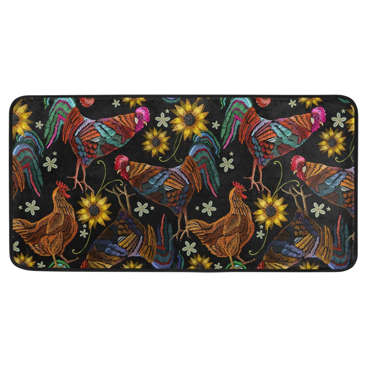 Susiyo Anti-Fatigue Kitchen Mat - Non-Slip Chicken Rooster Sunflower Design, Oil & Stain Resistant, Easy Clean Floor Rug for Indoor/Outdoor Use - Perfect for Kitchen, Bathroom, Entryway & High-Traffic Areas