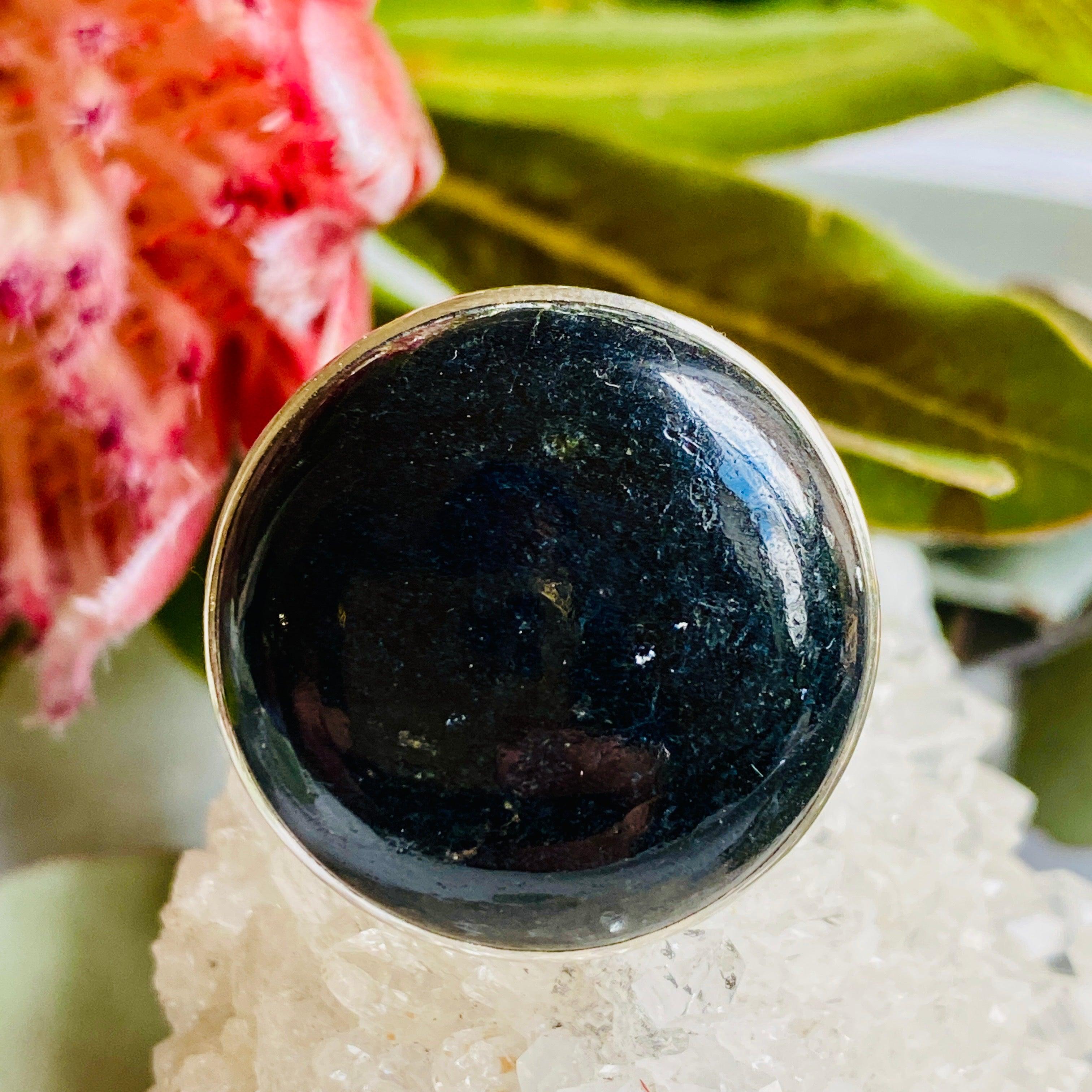 Black Tourmaline Round Beaded Band Ring - Size 9 - KRGJ2251 - Perfect for Spiritual Healing, Meditation & Energy Protection Jewelry