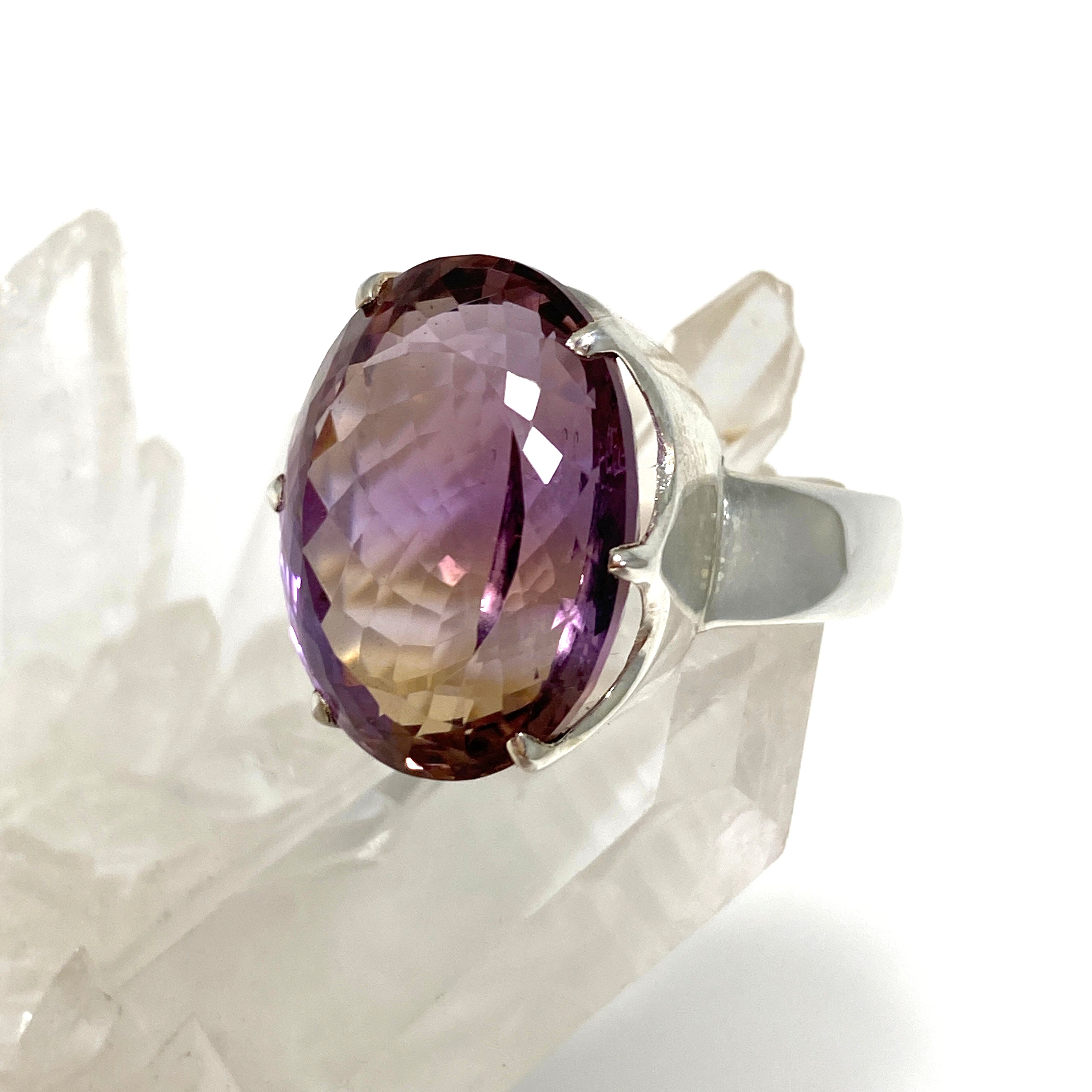 Ametrine Oval Faceted Ring - Size 8.5 - PRGJ487 - Elegant Jewelry for Women, Perfect for Weddings, Parties & Special Occasions