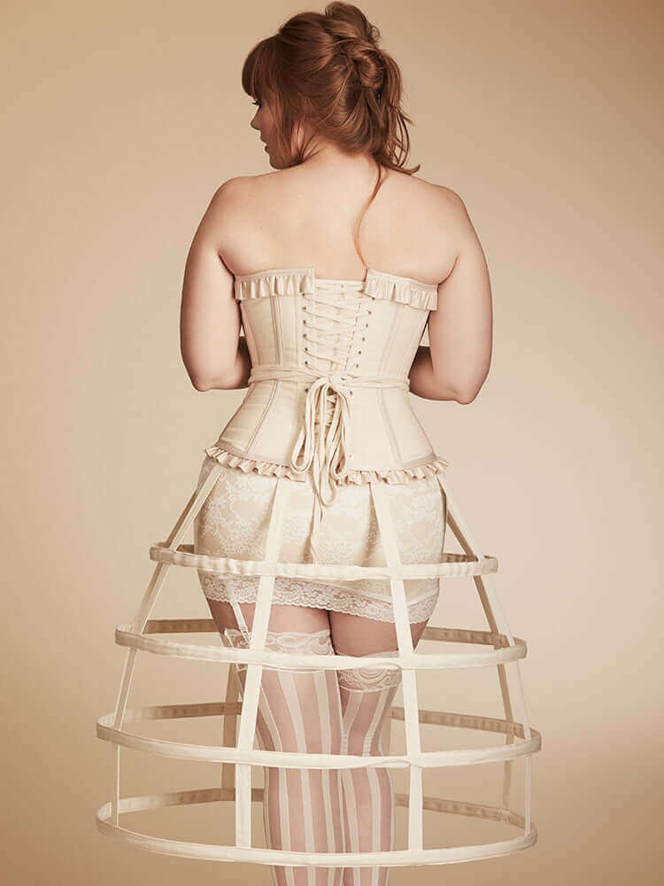 Plus Size Antoinette Steel Boned Corset - Cotton & Satin Ruffles for Waist Training, Victorian Costume, Burlesque & Special Occasions