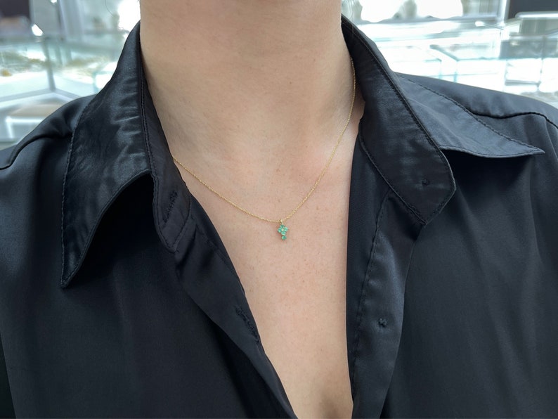0.15tcw Petite Round Emerald Cross Necklace for Kids - 14K Gold Religious Jewelry - Perfect for Baptism, First Communion & Special Occasions