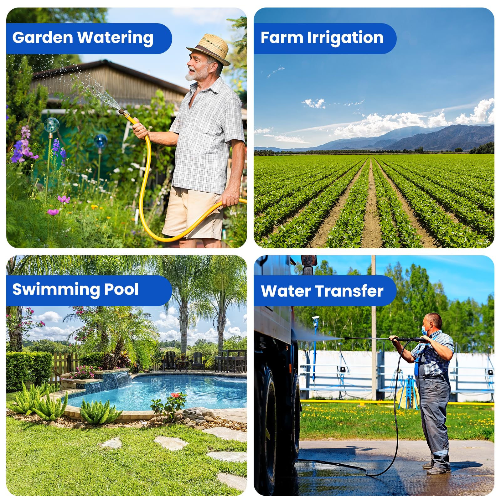 JEFLIKE 1.5HP Electric Water Transfer Pump 950GPH Stainless Steel Shallow Well Pump - Home Irrigation, Pool Draining, Rain Barrel & Pressure Boosting | Perfect for Lawn Sprinklers, Garden Watering & Flood Control