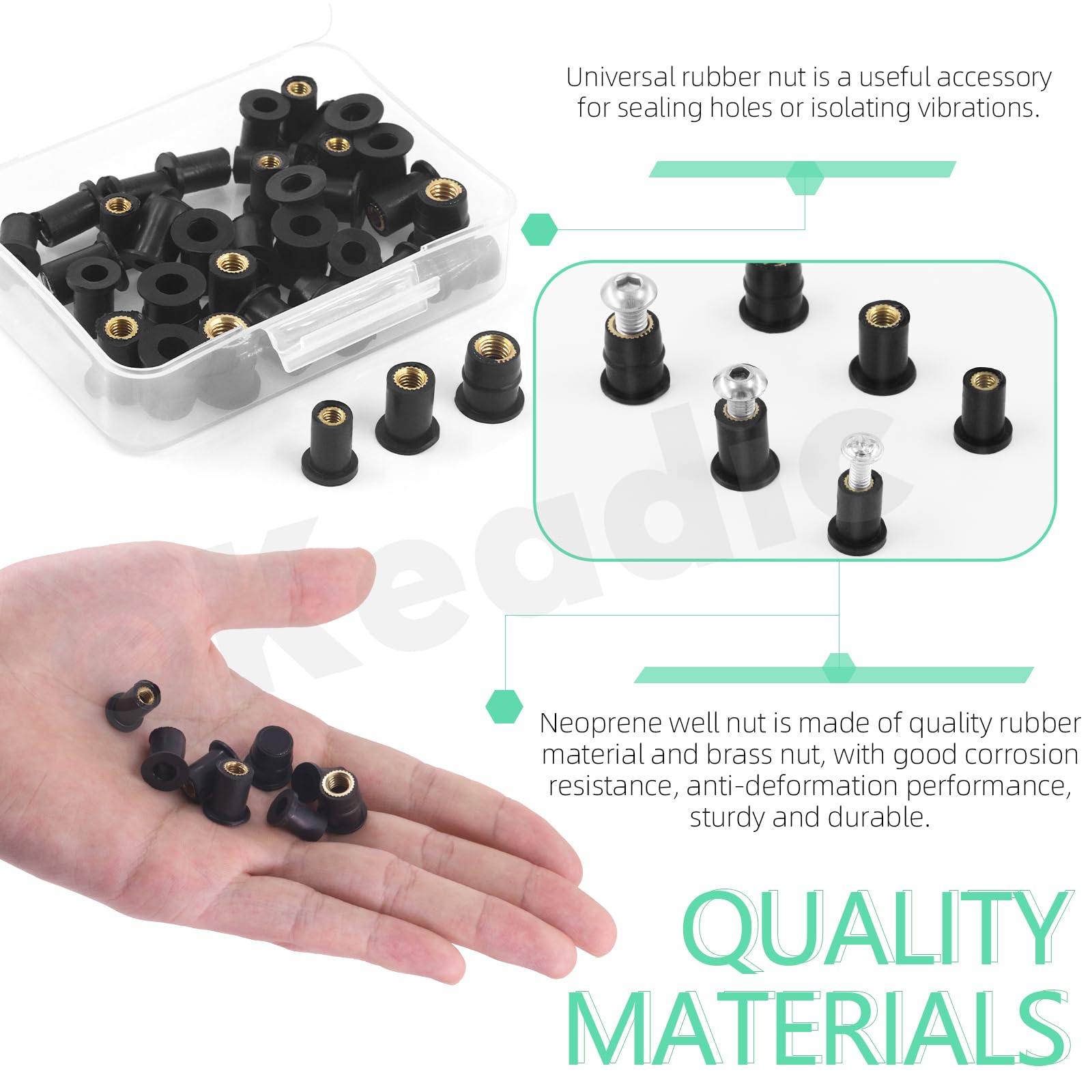 Keadic 20Pcs M4 Neodymium Well Nuts - Rubber Expansion Brass Copper Bolts for Kayak Motorcycle Boat Marine - Waterproof Fasteners for Windscreen Windshield Fairing & Marine Applications