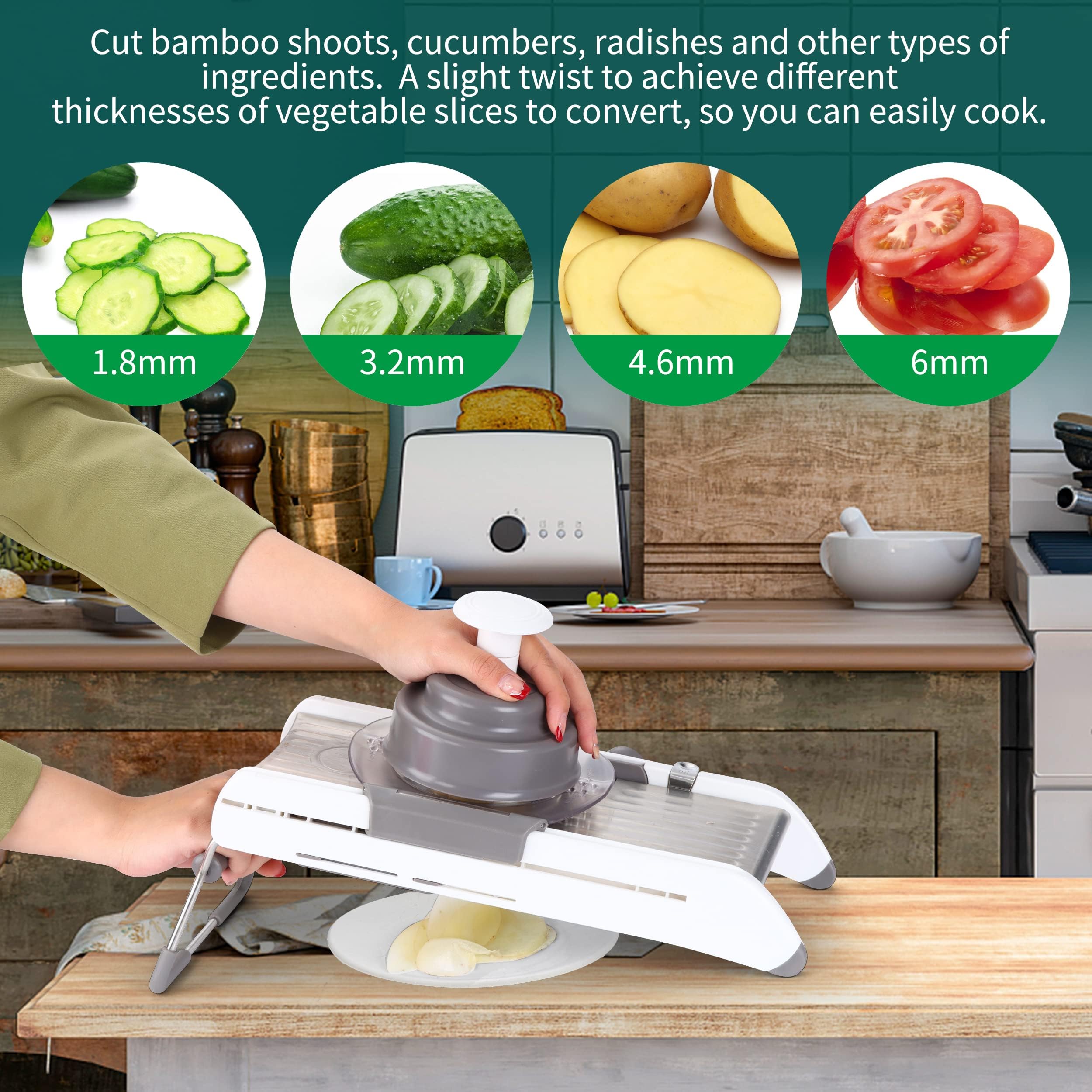 Premium Adjustable Mandoline Slicer - Stainless Steel Kitchen Vegetable Chopper & Slicer with 5 Blades | Perfect for French Fries, Waffle Cuts & Salad Prep | Dishwasher Safe & Ergonomic Design (White)
