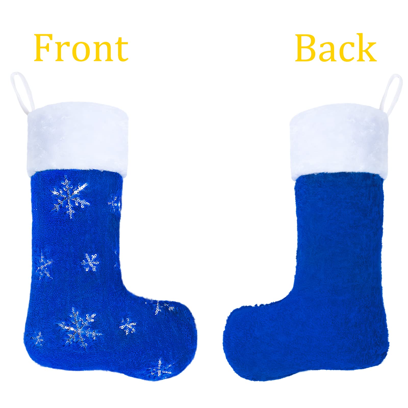5 Pack Personalized Christmas Stockings with Names - 22 Inch Custom Embroidered Faux Fur Holiday Stockings in Black & Blue with Gold/Silver Snowflake Ornaments - Perfect for Xmas Tree Decor, Fireplace Mantel & Holiday Party Decorations