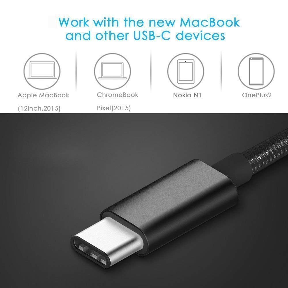 Premium Nylon Braided USB C to USB A Cable 2.0 Fast Charging & Data Sync Cord (11inch, Black) - Compatible with Samsung Galaxy S9/S8/Note8, Google Pixel, LG G5/G6, Power Banks - Perfect for Home, Office & Travel Charging