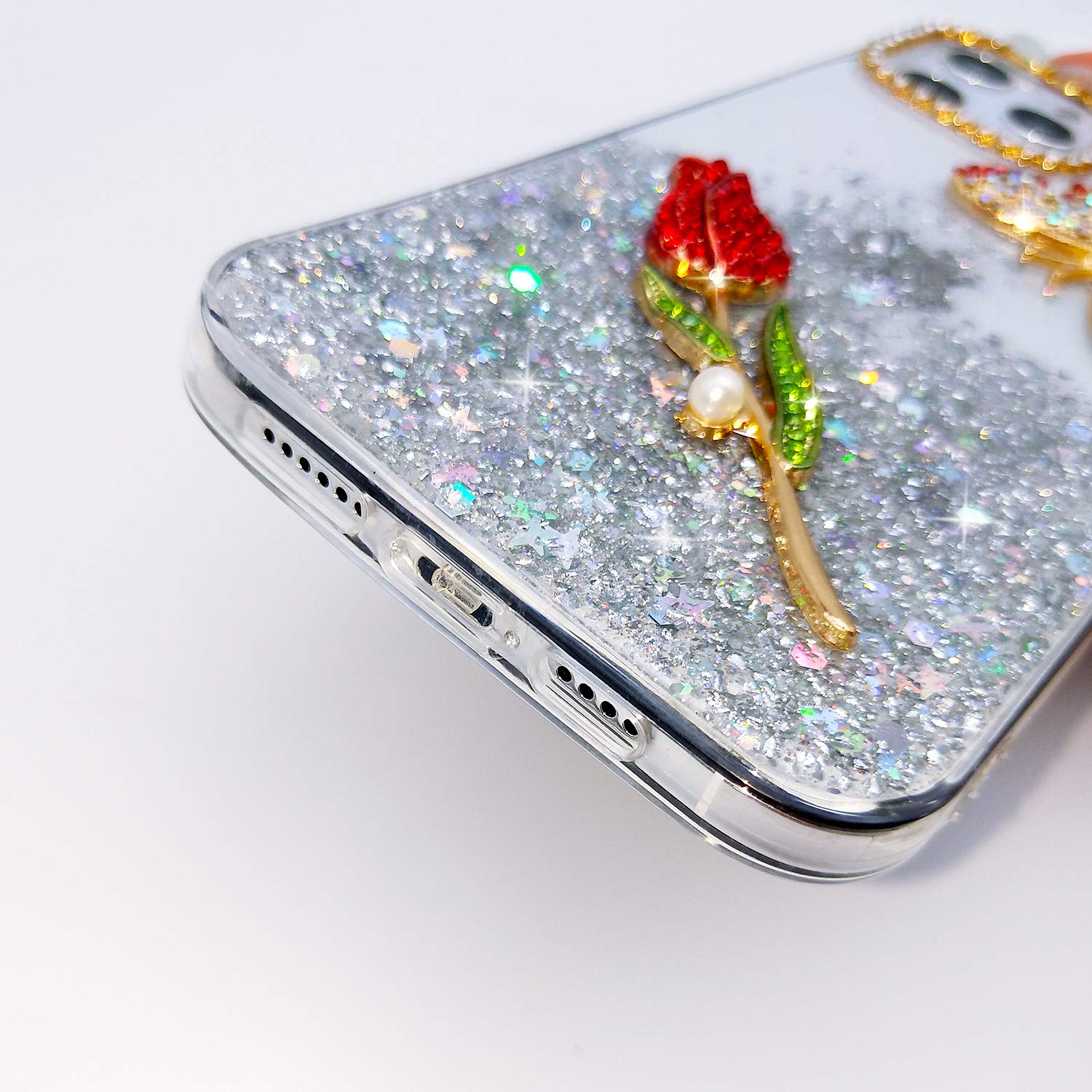 Luxury 3D Bling Glitter Rhinestone iPhone 12 Pro Case - Diamond Butterfly Flower Design, Sparkly Soft Silicone Protective Cover for Women & Girls (6.1