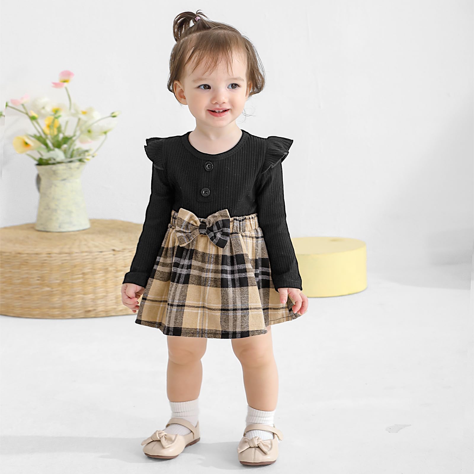 Adorable Baby Girl Fall Winter Outfit - Newborn Infant Ruffle Romper Dress with Headband | Cute 0-18 Months Baby Clothes | Perfect for Holiday Photos, Birthday Parties & Family Gatherings