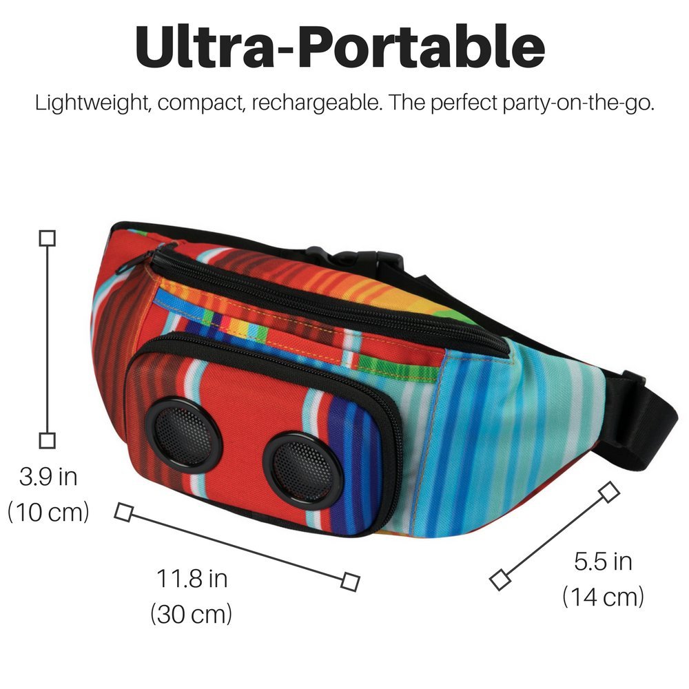 Bluetooth Fanny Pack with Built-in Speakers - Rechargeable Wireless Waist Pack for iPhone & Android - Perfect for Parties, Festivals, Raves, Beach & Boat Outings (Rainbow Color)