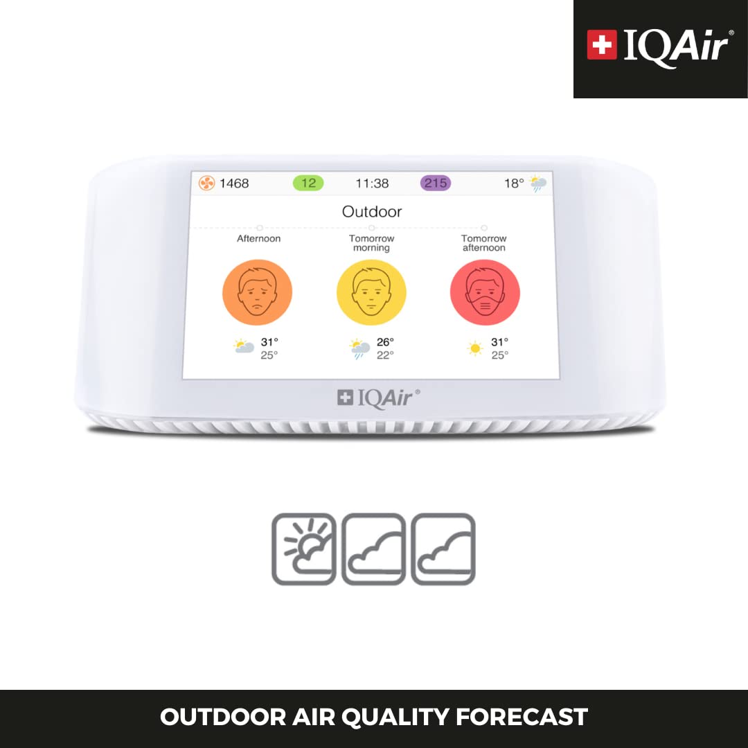 IQAir Indoor Air Quality Monitor - Swiss Design Professional Grade PM2.5 CO2 AQI Temperature Humidity Sensor with Real-Time Data & Forecasting | Home Office School Gym Monitoring System