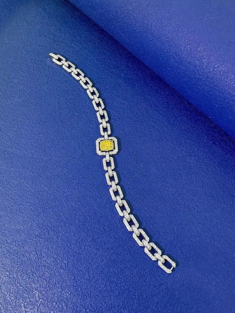 18K White Gold Bracelet with Natural Yellow Diamonds - Luxury Geometric Jewelry for Women - Perfect for Senior Banquets, Weddings & Special Occasions