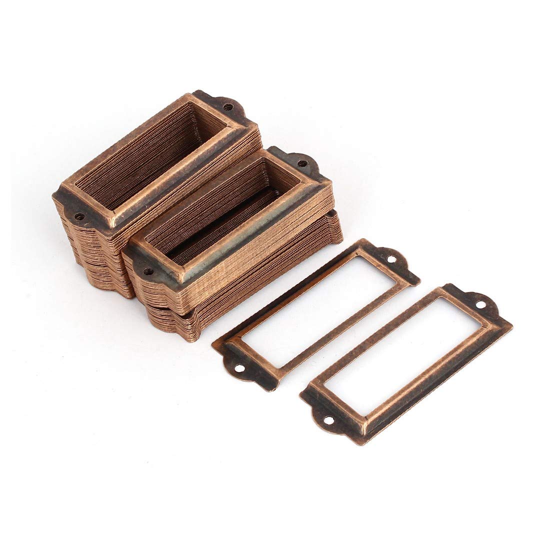 New Lon0167 Office Pharmacy Drawer Iron Tag Label Frame - 83mm x 31mm Copper Tone (100pcs) - Durable & Reliable for Medical Cabinets, Lab Equipment & Office Organization