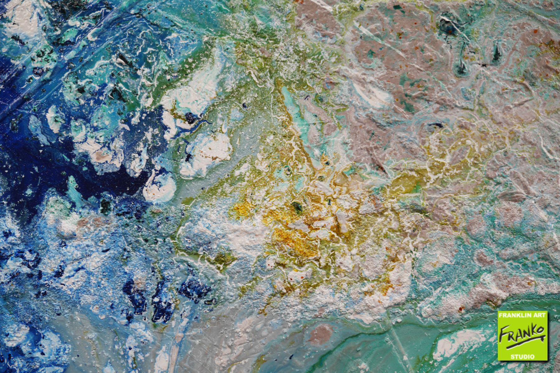 Blue Green Grey Abstract Textured Painting 80x200cm - Modern Wall Art for Living Room, Bedroom & Office Decor