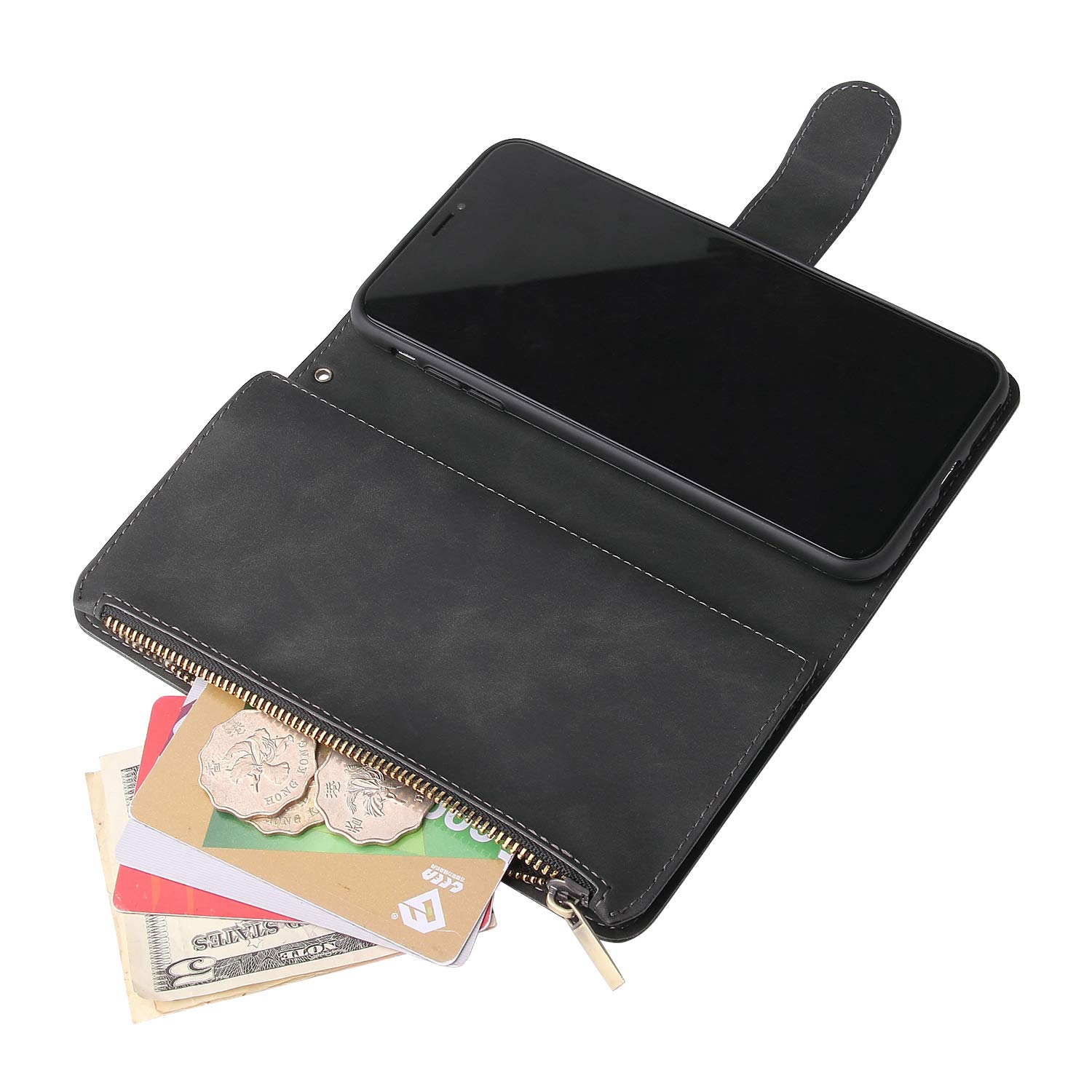 ASUWISH iPhone Xs Max Wallet Case with Tempered Glass Screen Protector - Flip Cover Card Holder & Stand - Compatible with iPhone X/XS/XR/XS Max/10/10S/10 Plus (Black) - Perfect for Work, Travel & Daily Use