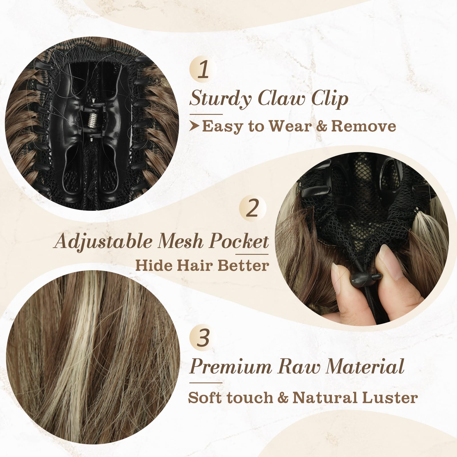 8 Inch Claw Clip Hair Bun Extension for Straight Hair - Perfect for Updos, Ponytails & Everyday Hairstyles