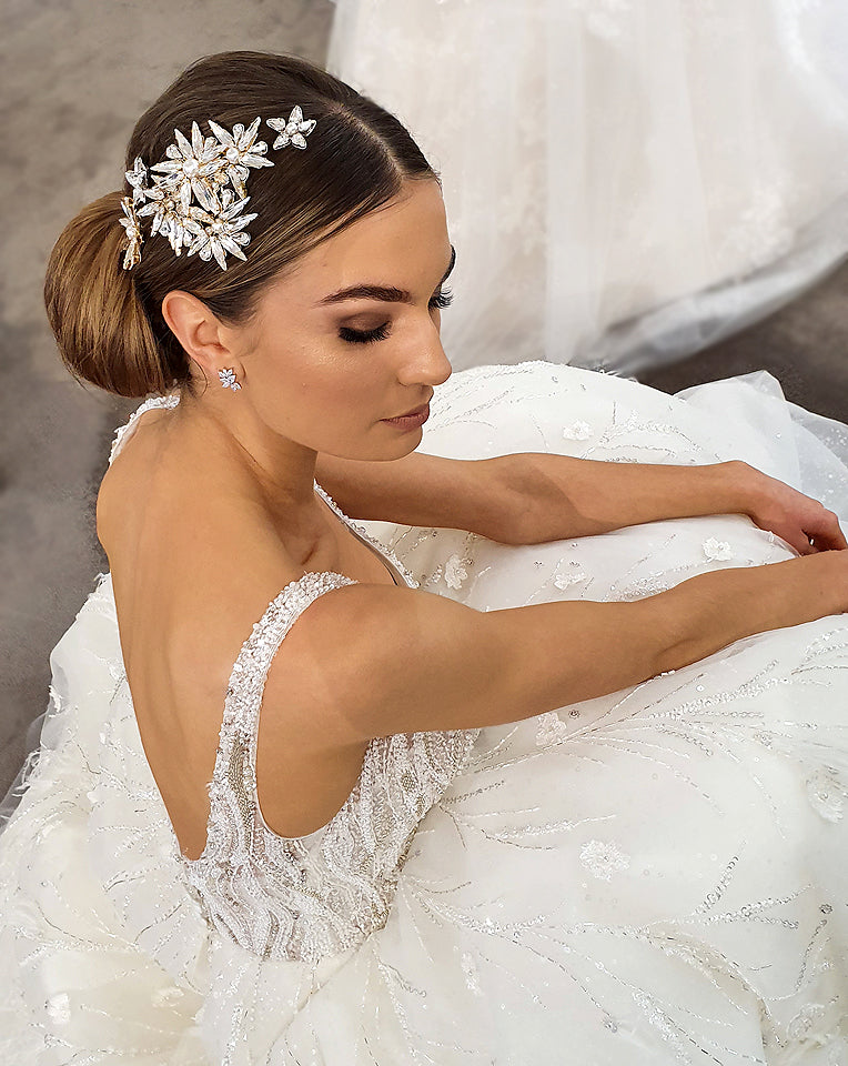 Elegant Bridal Headpiece - Unique Star Flower Crystal Hair Combs by Appollonia by Kezani | Perfect for Weddings, Prom & Special Occasions