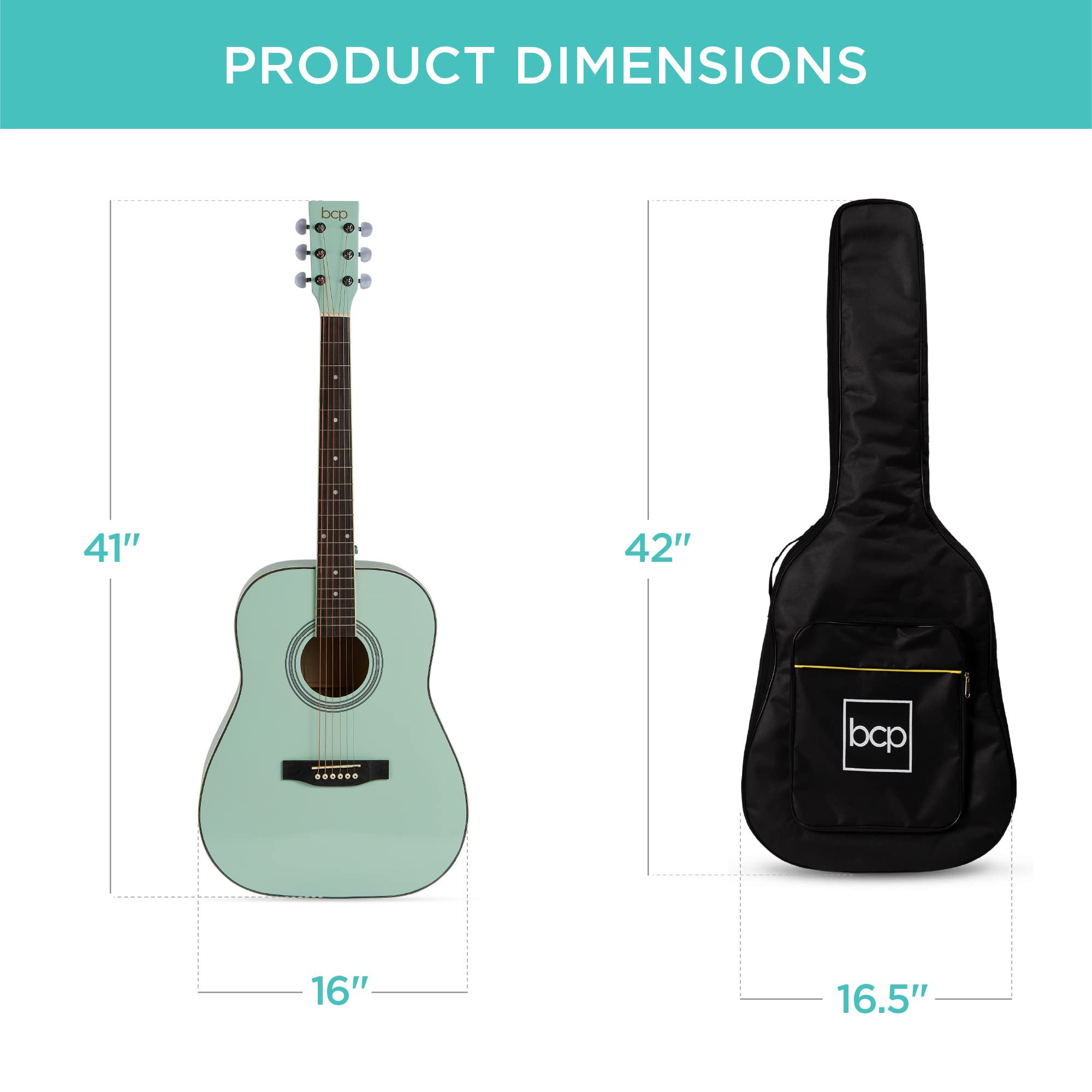 Best Choice Products 41-inch Full Size Beginner Acoustic Guitar Starter Set with Gig Bag, Strap, Capo, Extra Strings & Picks - SoCal Green | All Wood Construction for Rich Sound | Perfect for Beginners, Campfires & Home Performances