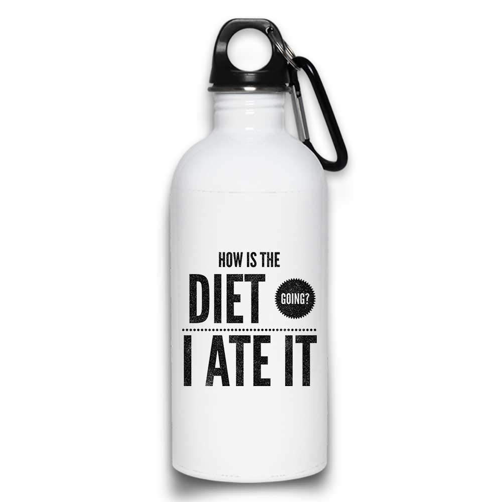 Funny Dieting Motivational Water Bottle - 20oz White Stainless Steel with Screw Top Lid for Weight Loss & Keto | Perfect for Gym, Office & Daily Hydration Tracking