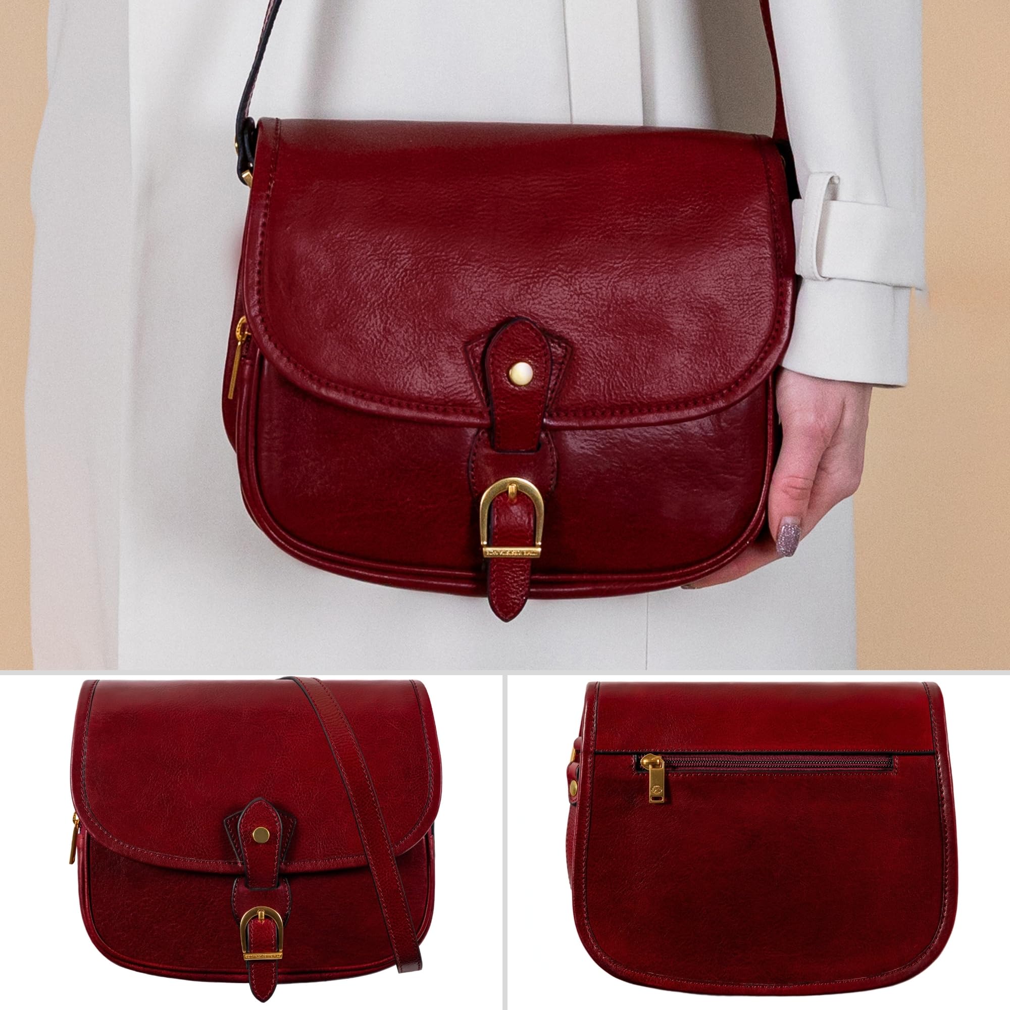 Durable Leather Crossbody Bag for Women - Handbag, Shoulder Purse for Work & Travel