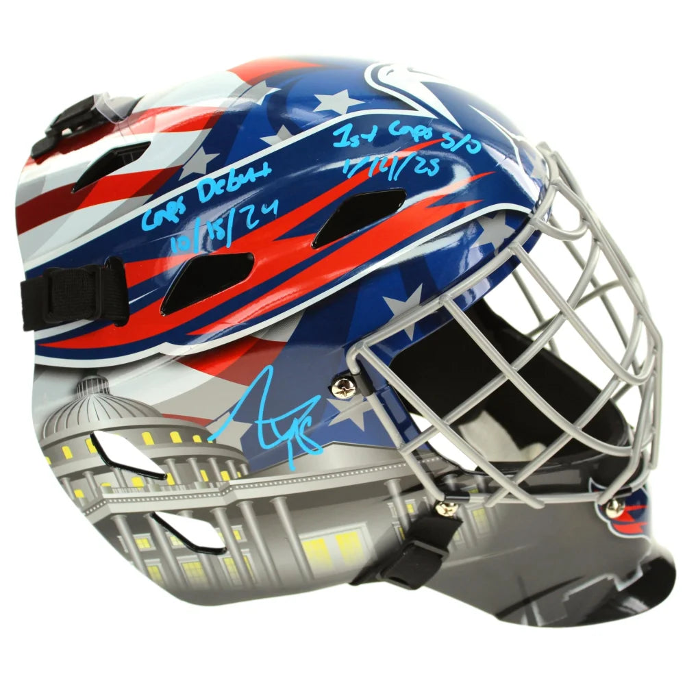 Logan Thompson Autographed Washington Capitals Goalie Mask - Limited Edition #D/25 with IGM COA - Perfect for NHL Fans, Sports Memorabilia Collectors & Hockey Decor