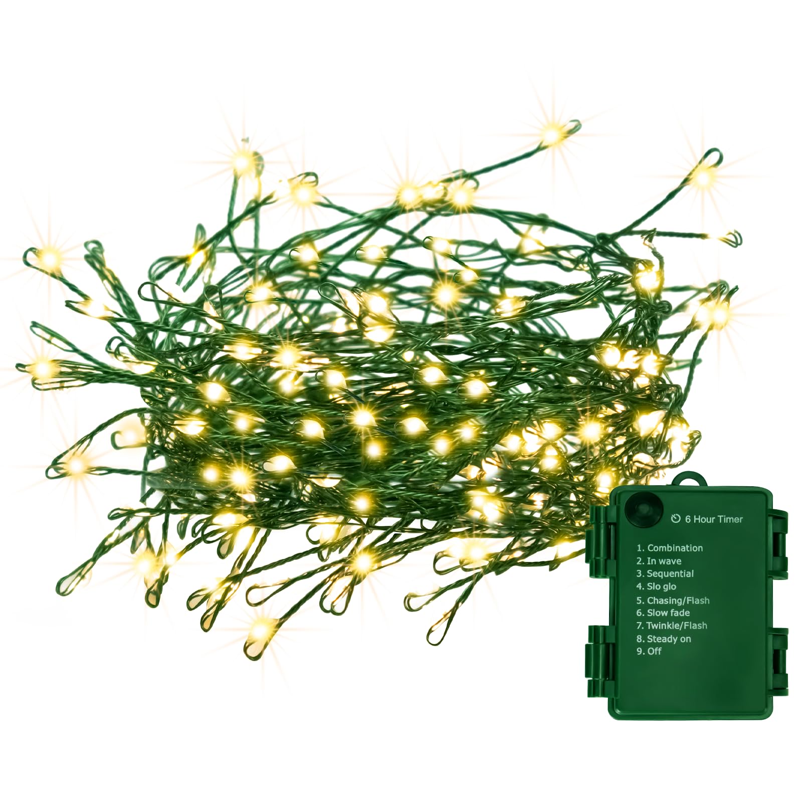 10FT 100 Micro LED Battery Operated Christmas Lights - 8 Modes with Timer, Green Copper Wire Fairy String Lights for Indoor/Outdoor Decor - Christmas Tree, Wreath, Garland, Garden Party (Warm White) - Perfect for Holiday Decorations, Weddings & Home Ambiance